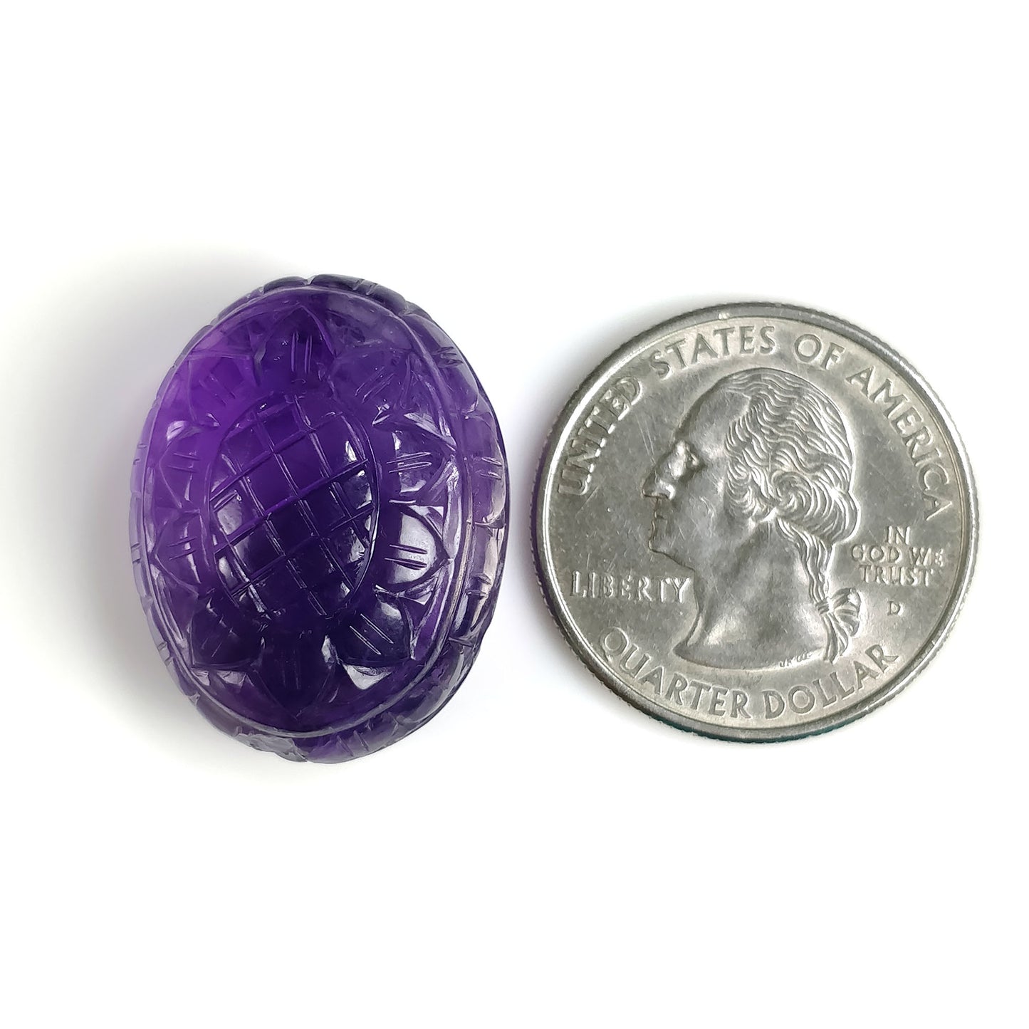 PURPLE AMETHYST Gemstone Carving : 45.00cts Natural Untreated Amethyst Hand Carved Both Side Oval Shape 26*21mm (With Video)