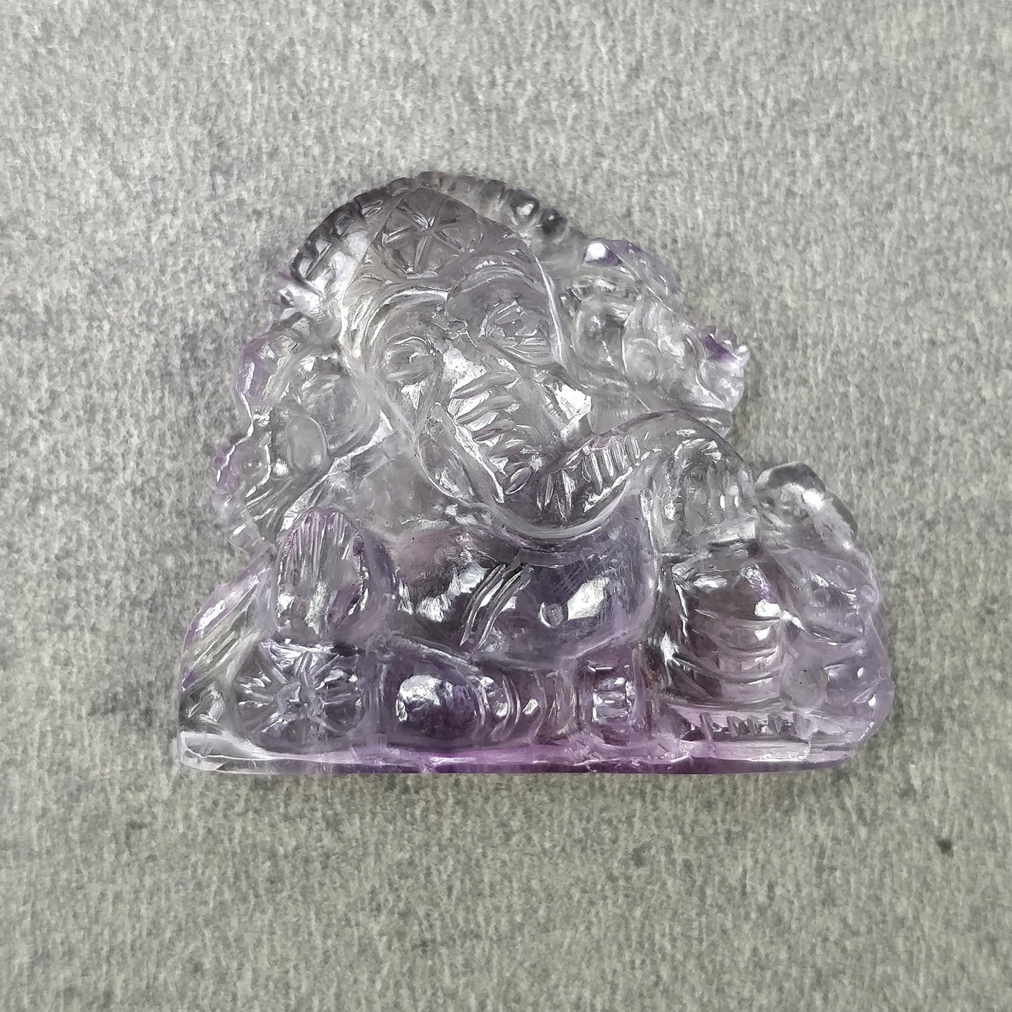 Purple AMETHYST Gemstone Carving : 72.60cts Natural Untreated Amethyst Hand Carved LORD GANESHA 36*30mm (With Video)