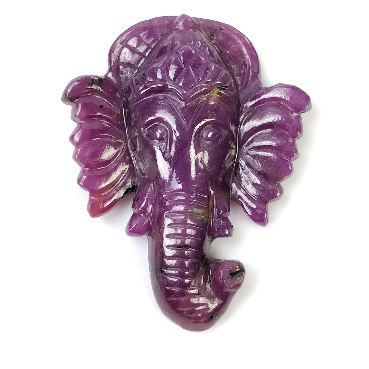 Red RUBY Gemstone Carving : 58.00cts Natural Untreated Ruby Hand Carved LORD GANESHA 38*30mm (With Video)