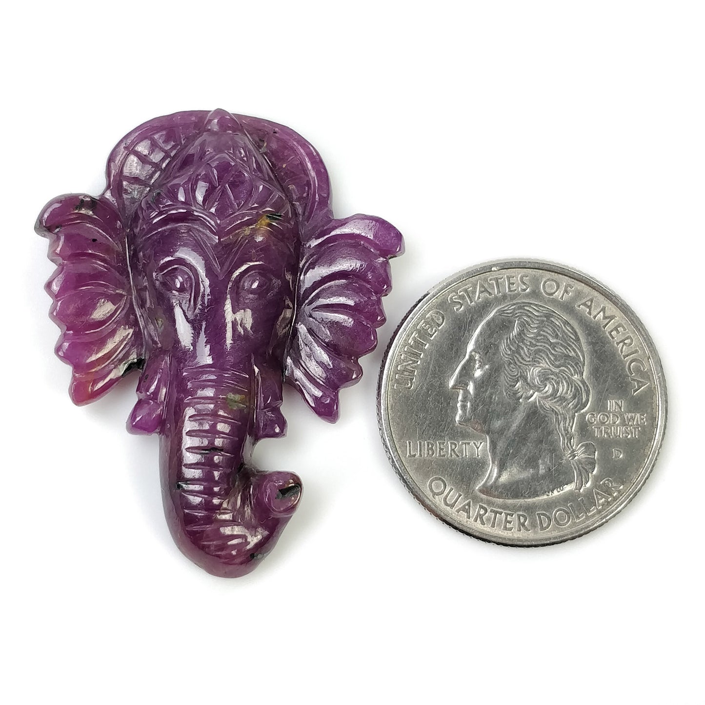 Red RUBY Gemstone Carving : 58.00cts Natural Untreated Ruby Hand Carved LORD GANESHA 38*30mm (With Video)