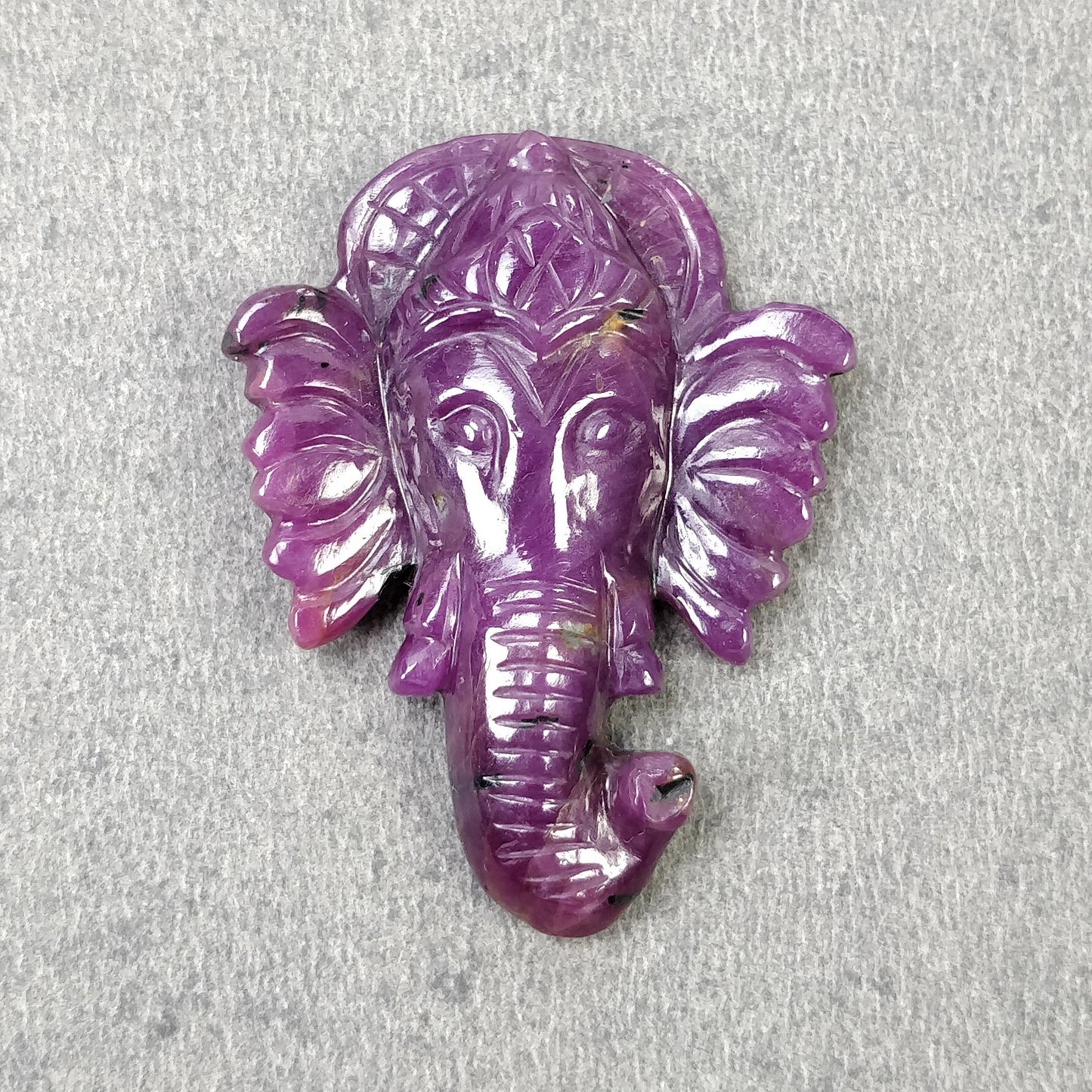 Red RUBY Gemstone Carving : 58.00cts Natural Untreated Ruby Hand Carved LORD GANESHA 38*30mm (With Video)