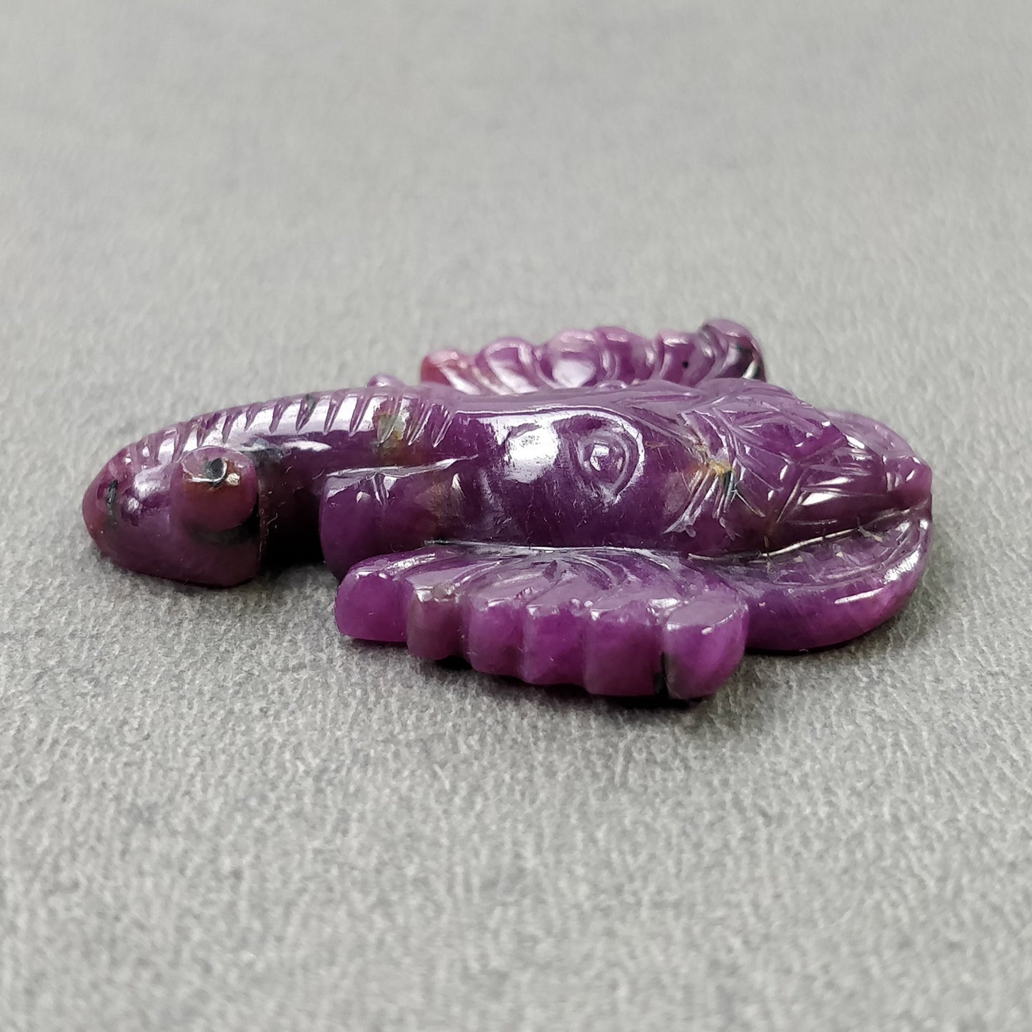 Red RUBY Gemstone Carving : 58.00cts Natural Untreated Ruby Hand Carved LORD GANESHA 38*30mm (With Video)
