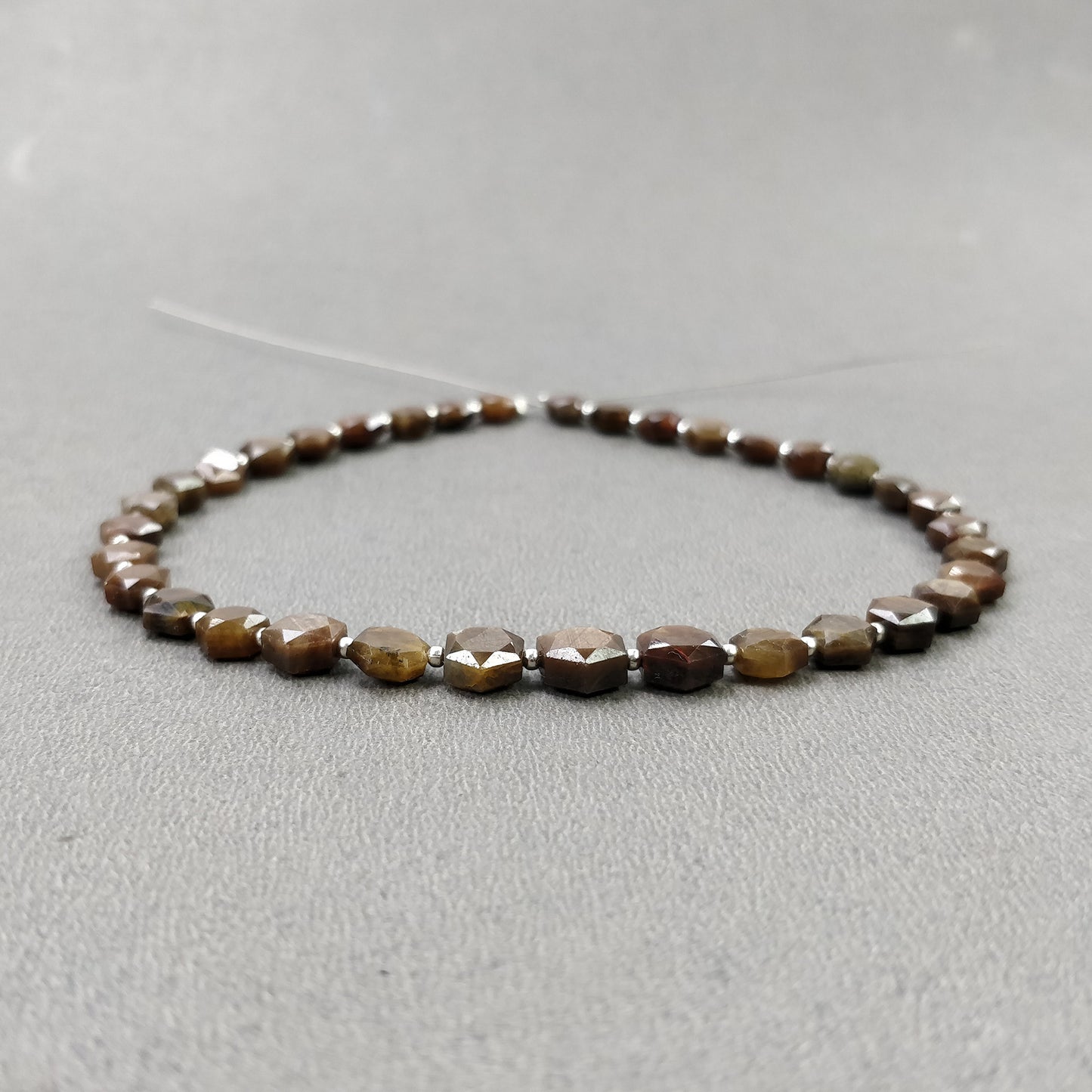 Golden Brown CHOCOLATE Sapphire Gemstone Normal Cut Loose Beads: 46.00cts Natural Unheated Hexagon Faceted Nuggets 5mm-7.5mm 9" (With Video)