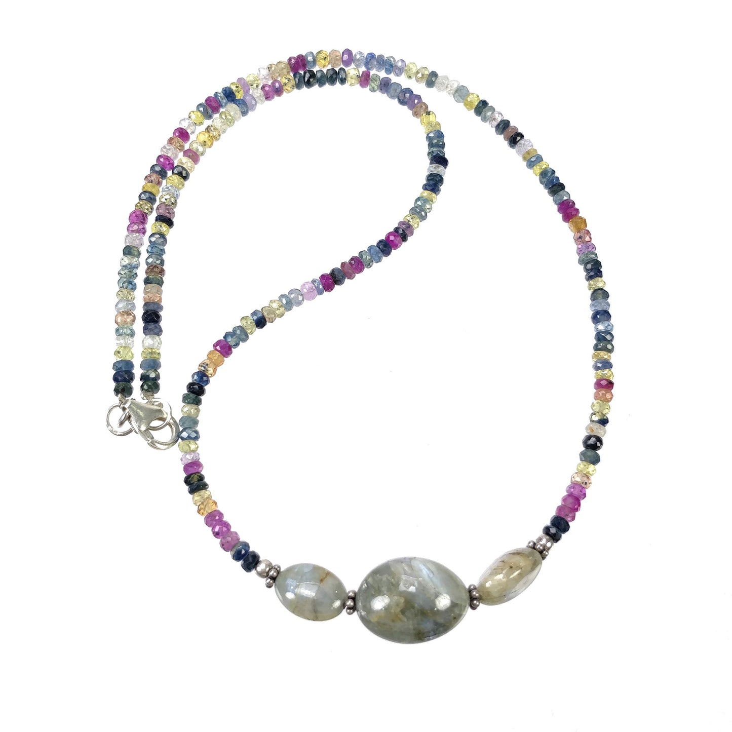 MULTI SAPPHIRE Beads Necklace : Natural Untreated Chrysoberyl Cat's Eye Gemstone Pendant Necklace 15" Women Beaded Necklace Pendant Gift (With Video)
