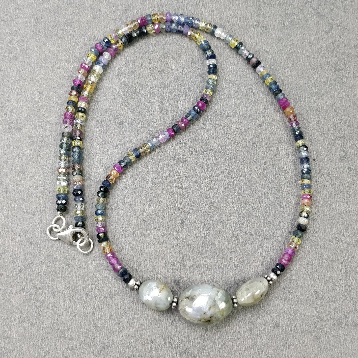 MULTI SAPPHIRE Beads Necklace : Natural Untreated Chrysoberyl Cat's Eye Gemstone Pendant Necklace 15" Women Beaded Necklace Pendant Gift (With Video)
