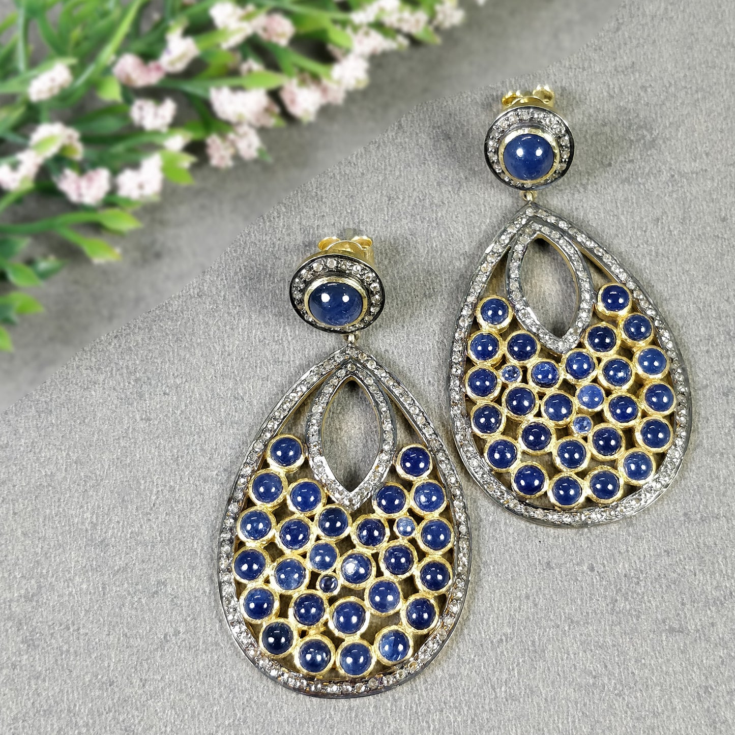 Blue Sapphire And Diamond Earrings.