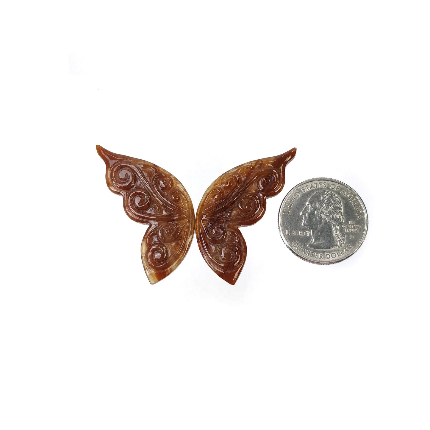 Botswana Striped AGATE Gemstone Carving : 44.00cts Natural Bi-Color Agate Hand Carved BUTTERFLY 42*18mm Pair