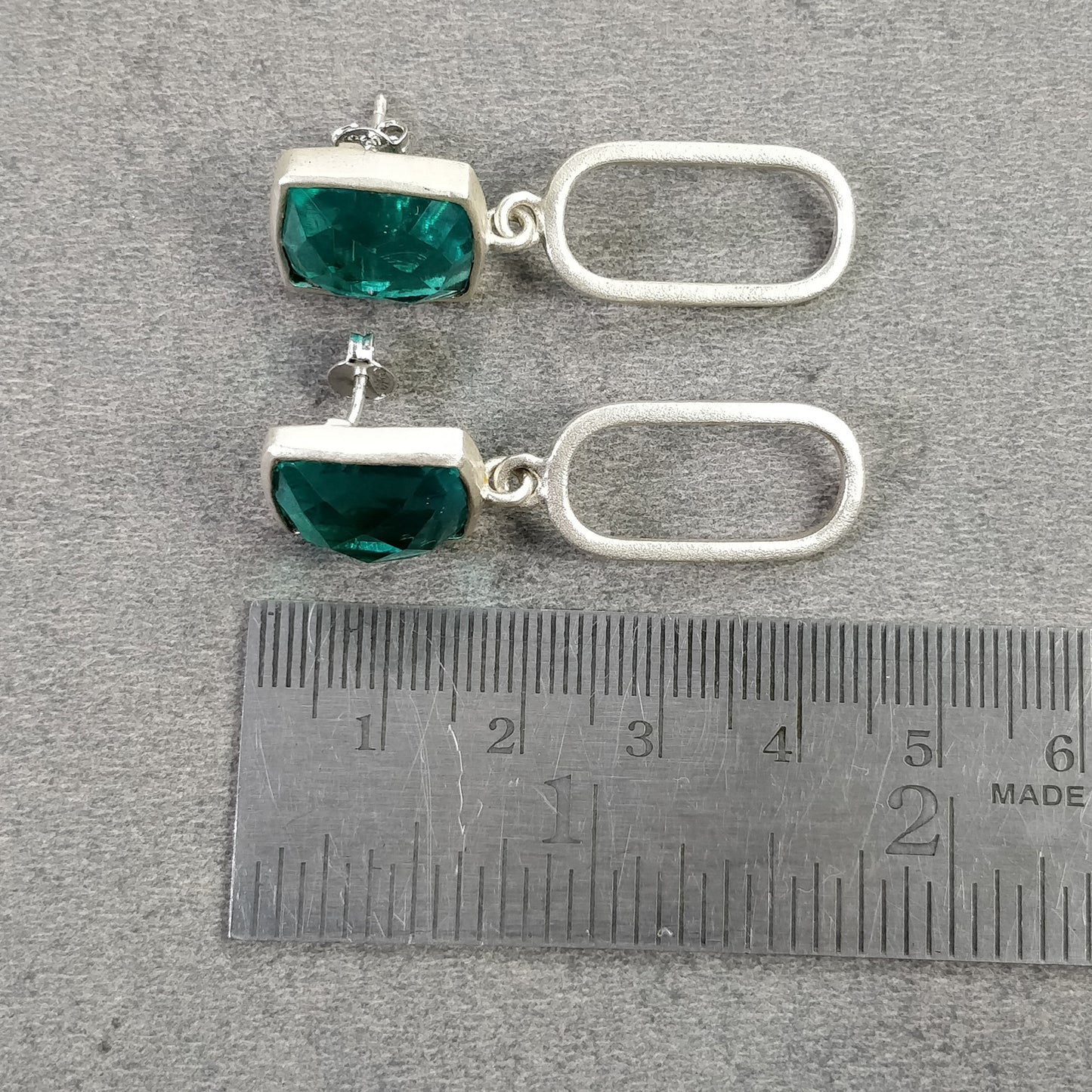 925 Sterling Silver : 9.50gms Synthetic Manmade Blue Coral Simulated Bezel Set Drop Dangle Push Back Earring 1.75"