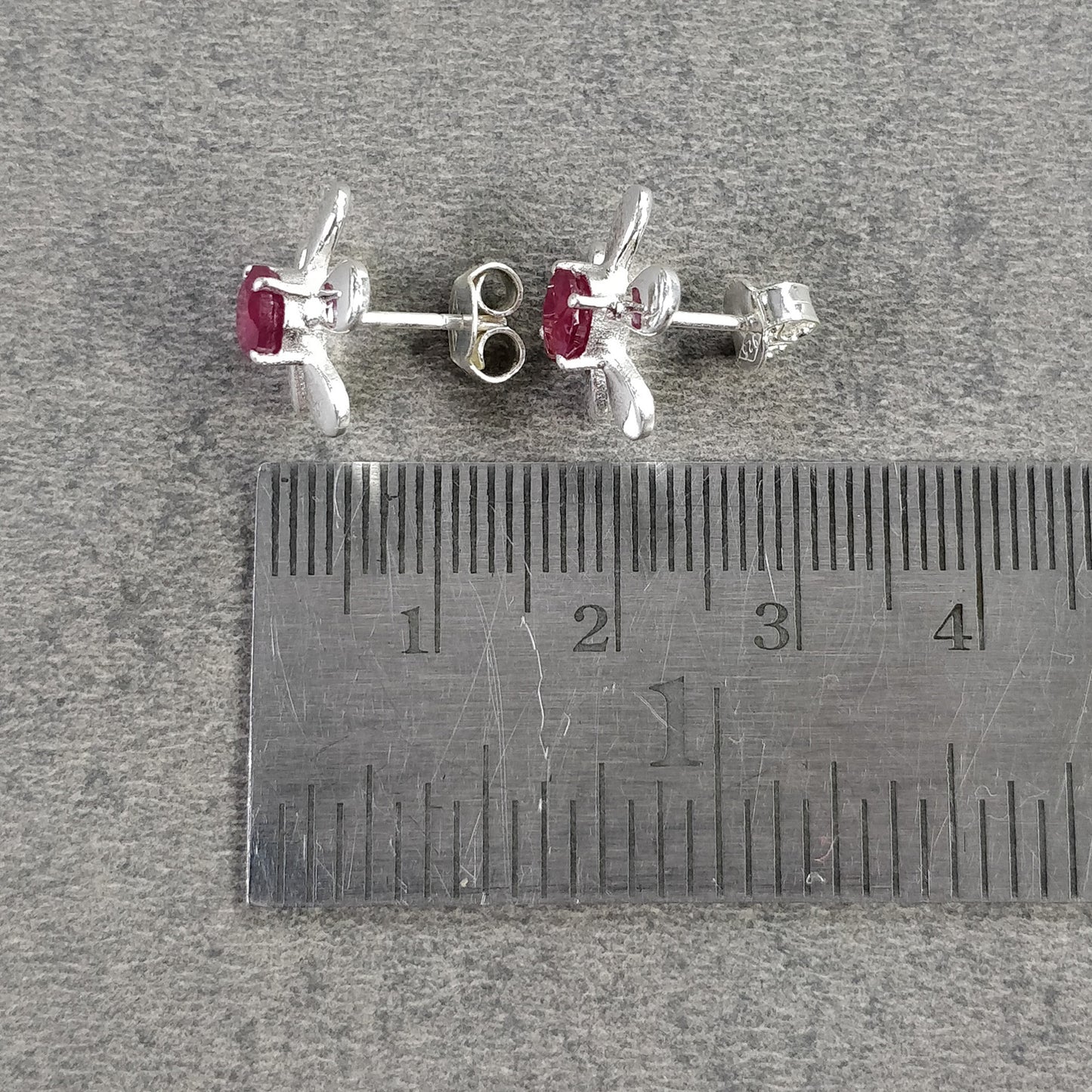 RUBY Gemstone 925 Sterling Silver Earrings : Natural Glass Filled Prong Set Silver & Yellow Gold Plated Push Back Floral Stud Earrings 0.5"