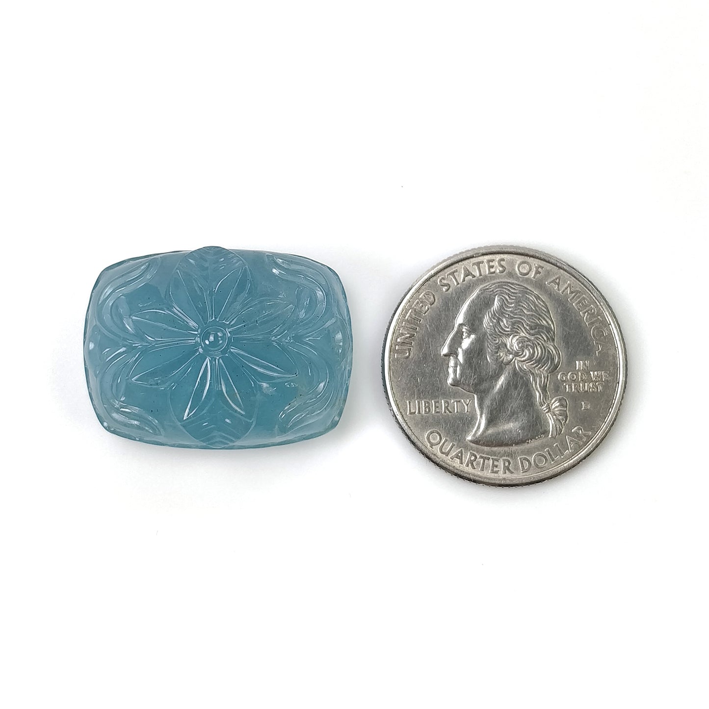 BLUE AQUAMARINE Gemstone Carving : 46.50cts Natural Untreated Aqua Both Side Hand Carved Cushion Shape 26.5*20mm