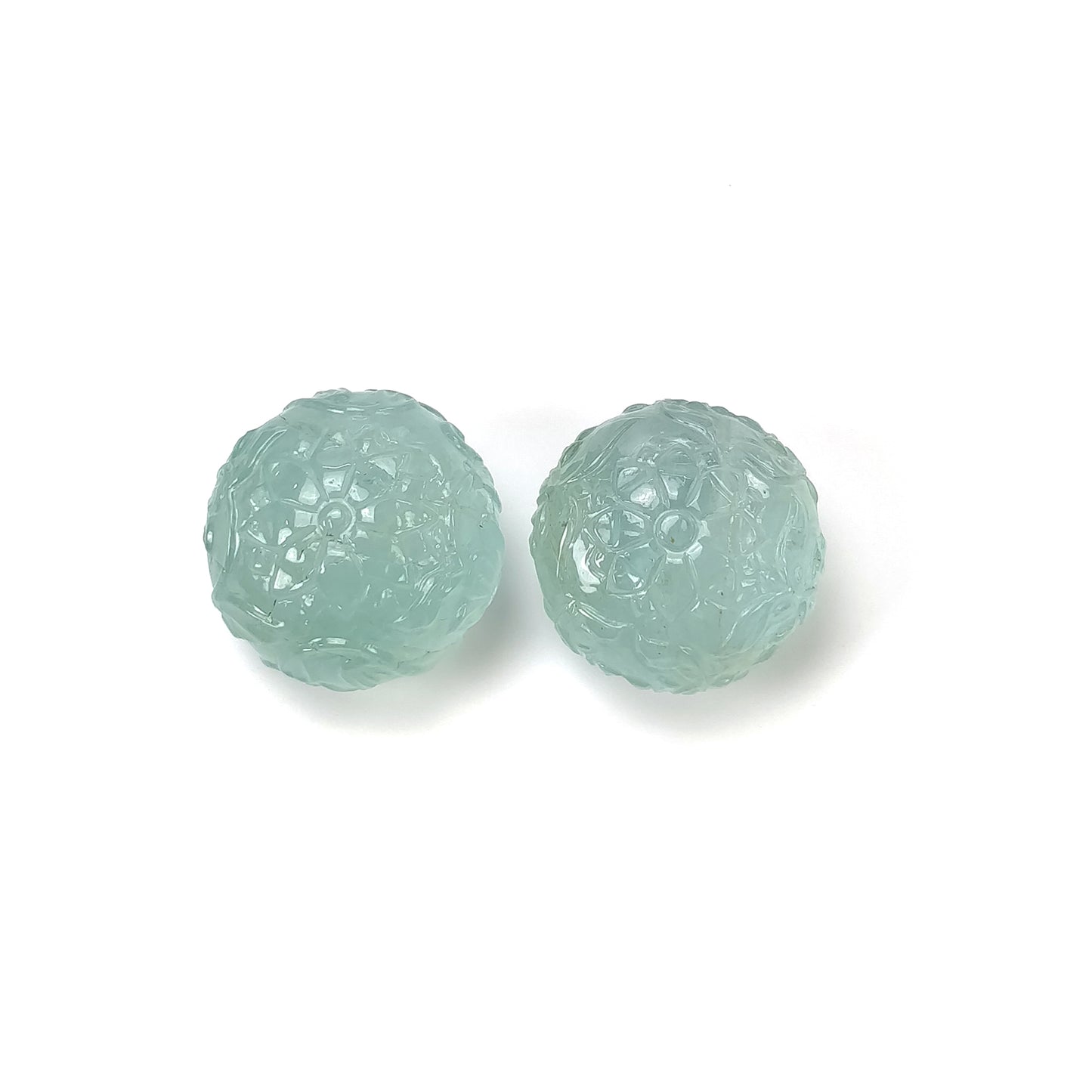 MILKY AQUAMARINE Gemstone CARVING : 166cts Natural Untreated Aquamarine Hand Carved Round Briolette 25mm Pair