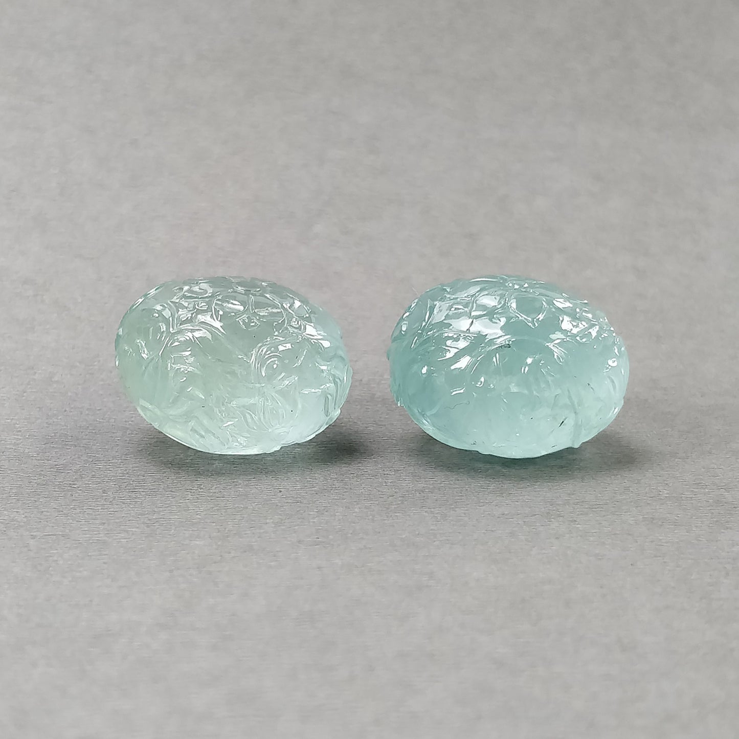 MILKY AQUAMARINE Gemstone CARVING : 166cts Natural Untreated Aquamarine Hand Carved Round Briolette 25mm Pair