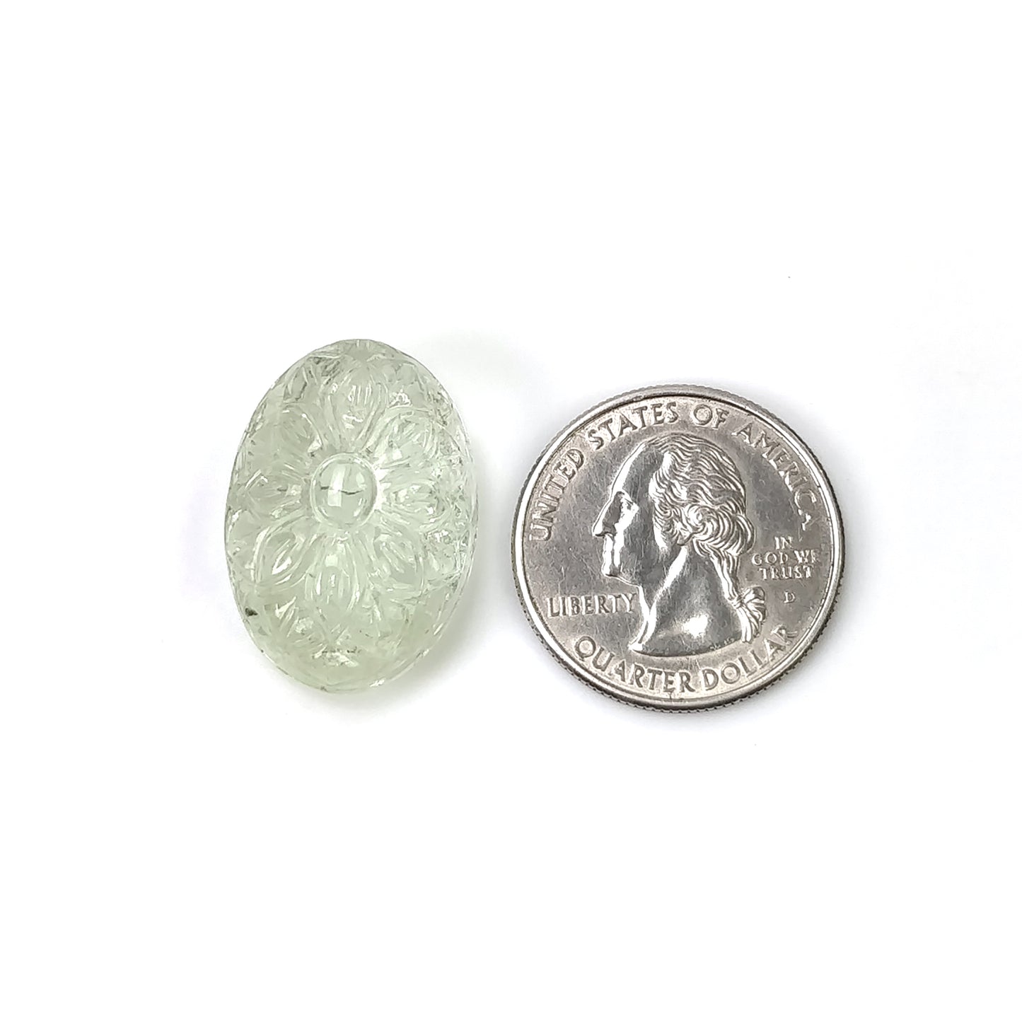 GREEN AQUAMARINE Gemstone Carving : 32.82cts Natural Untreated Milky Aqua Both Side Hand Carved Oval Shape 26*18.5mm