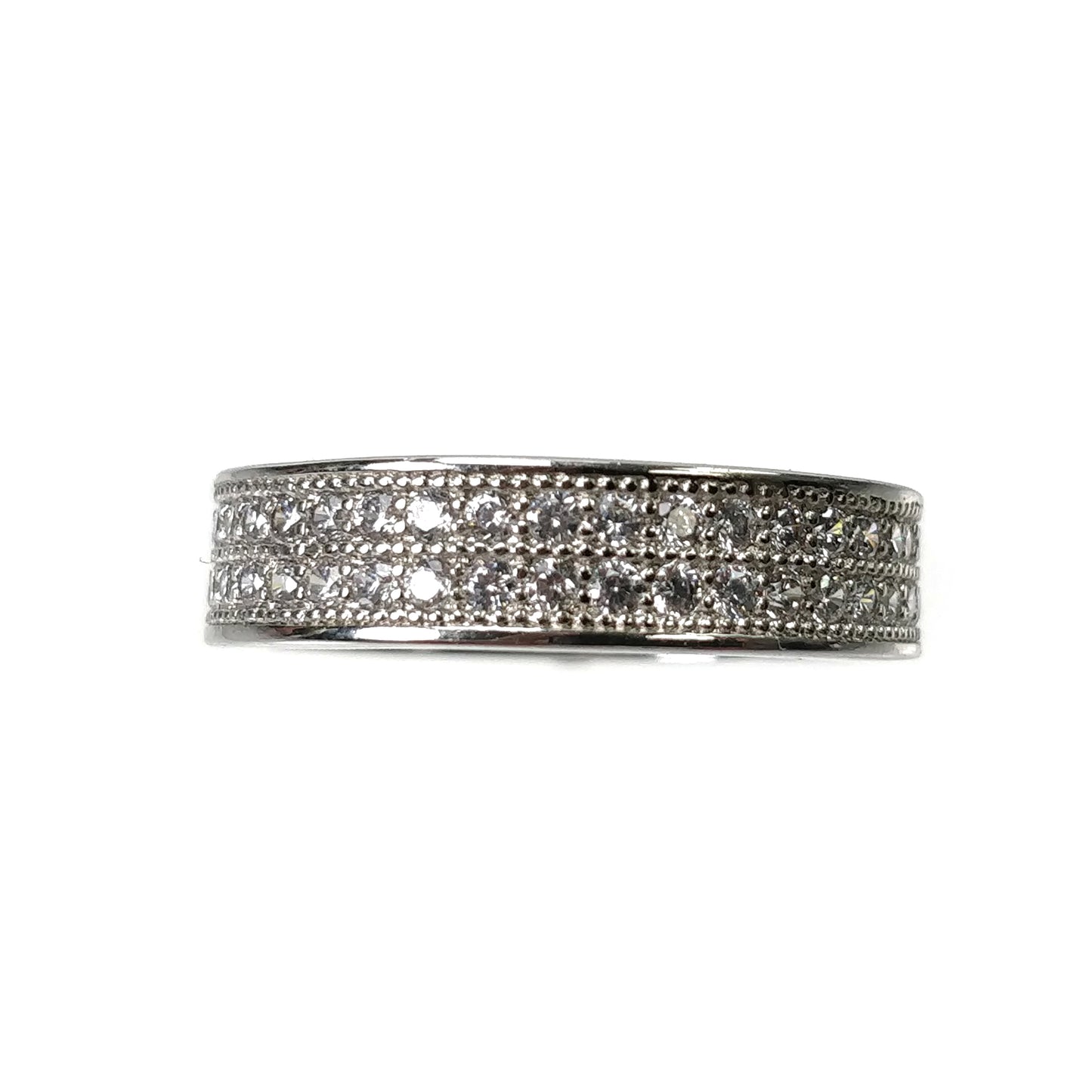 White Silver Color Eternity Ring Cubic Zirconia Pave Setting Fashion Anniversary Jewelry Ring for Women