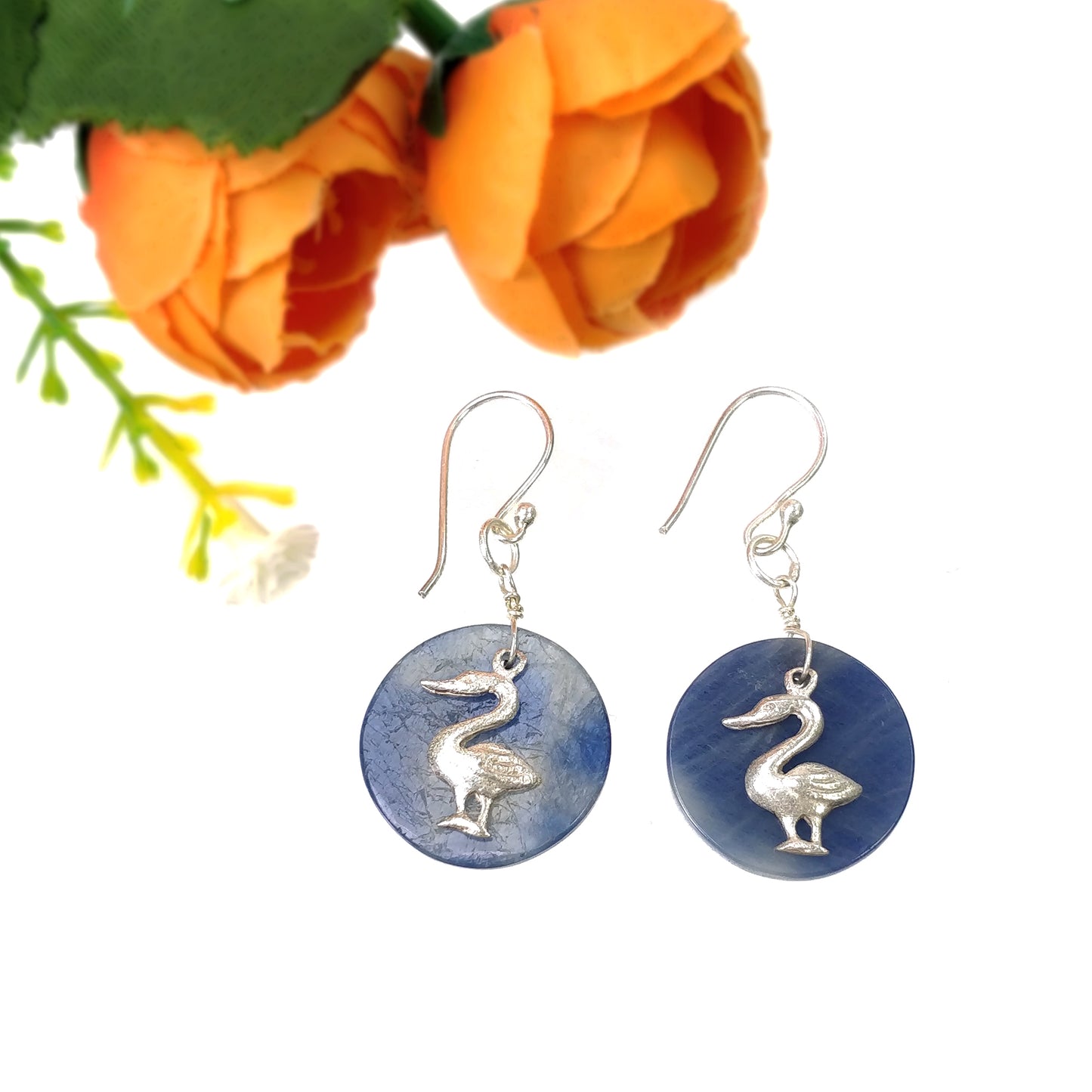 925 Sterling Silver Jewelry : Natural Untreated BLUE SAPPHIRE Gemstone 1.85" Beaded Necklace Drop Dangle Earring Jewelry Set