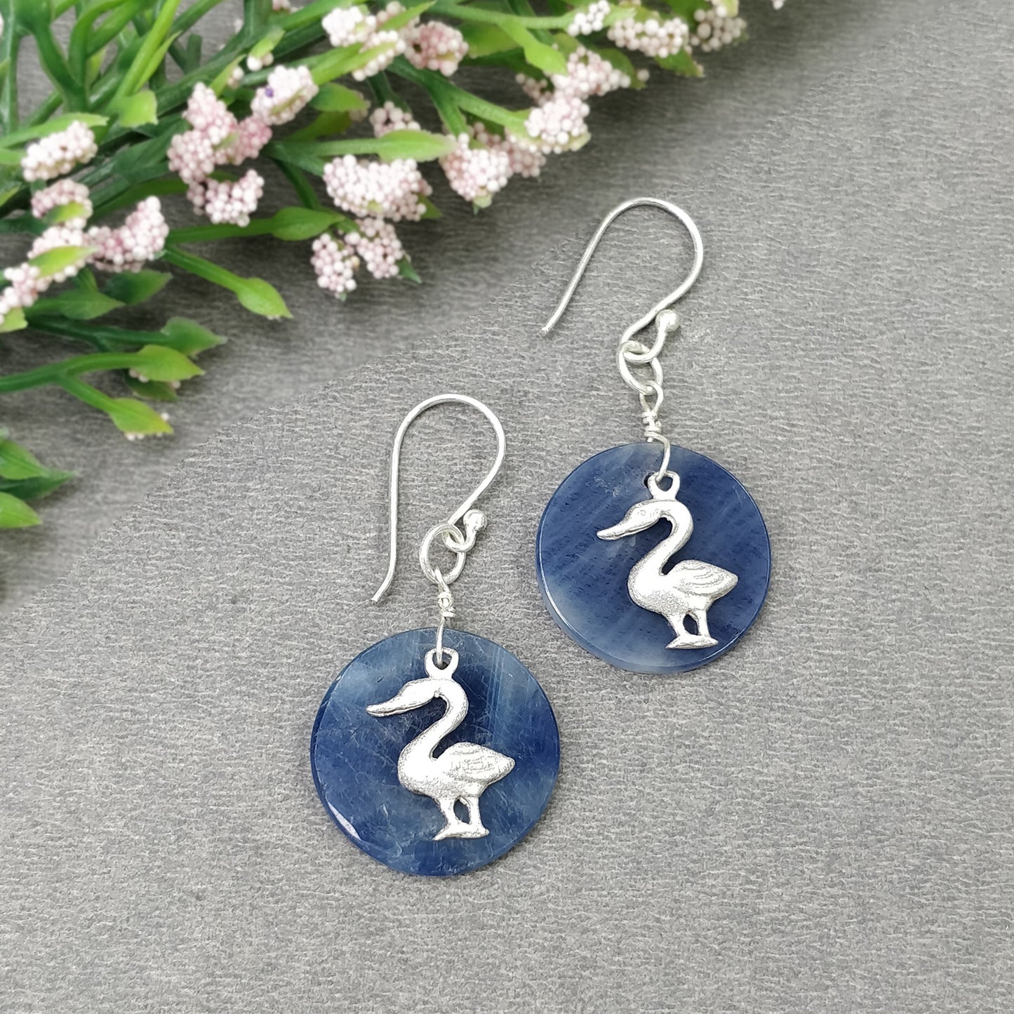 925 Sterling Silver Jewelry : Natural Untreated BLUE SAPPHIRE Gemstone 1.85" Beaded Necklace Drop Dangle Earring Jewelry Set