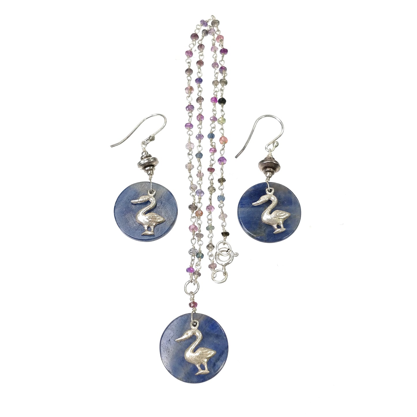 925 Sterling Silver Jewelry : Natural Untreated BLUE SAPPHIRE Gemstone 1.85" Beaded Necklace Drop Dangle Earring Jewelry Set