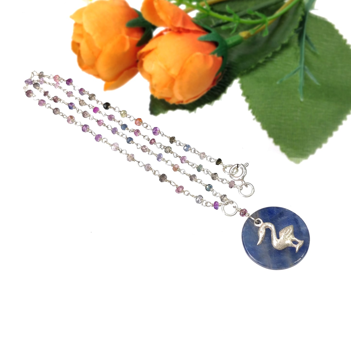 925 Sterling Silver Jewelry : Natural Untreated BLUE SAPPHIRE Gemstone 1.85" Beaded Necklace Drop Dangle Earring Jewelry Set