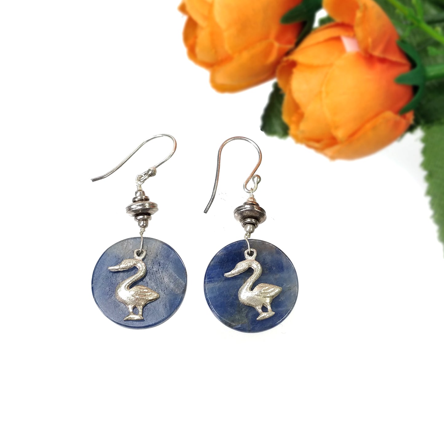 925 Sterling Silver Jewelry : Natural Untreated BLUE SAPPHIRE Gemstone 1.85" Beaded Necklace Drop Dangle Earring Jewelry Set