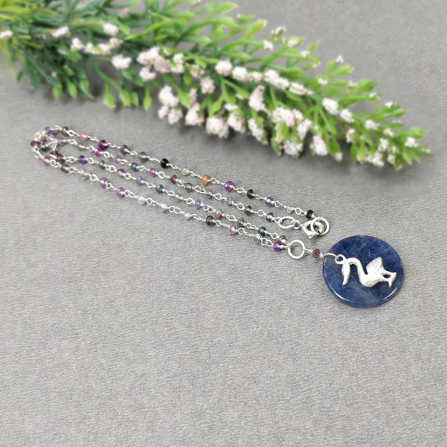 925 Sterling Silver Jewelry : Natural Untreated BLUE SAPPHIRE Gemstone 1.85" Beaded Necklace Drop Dangle Earring Jewelry Set
