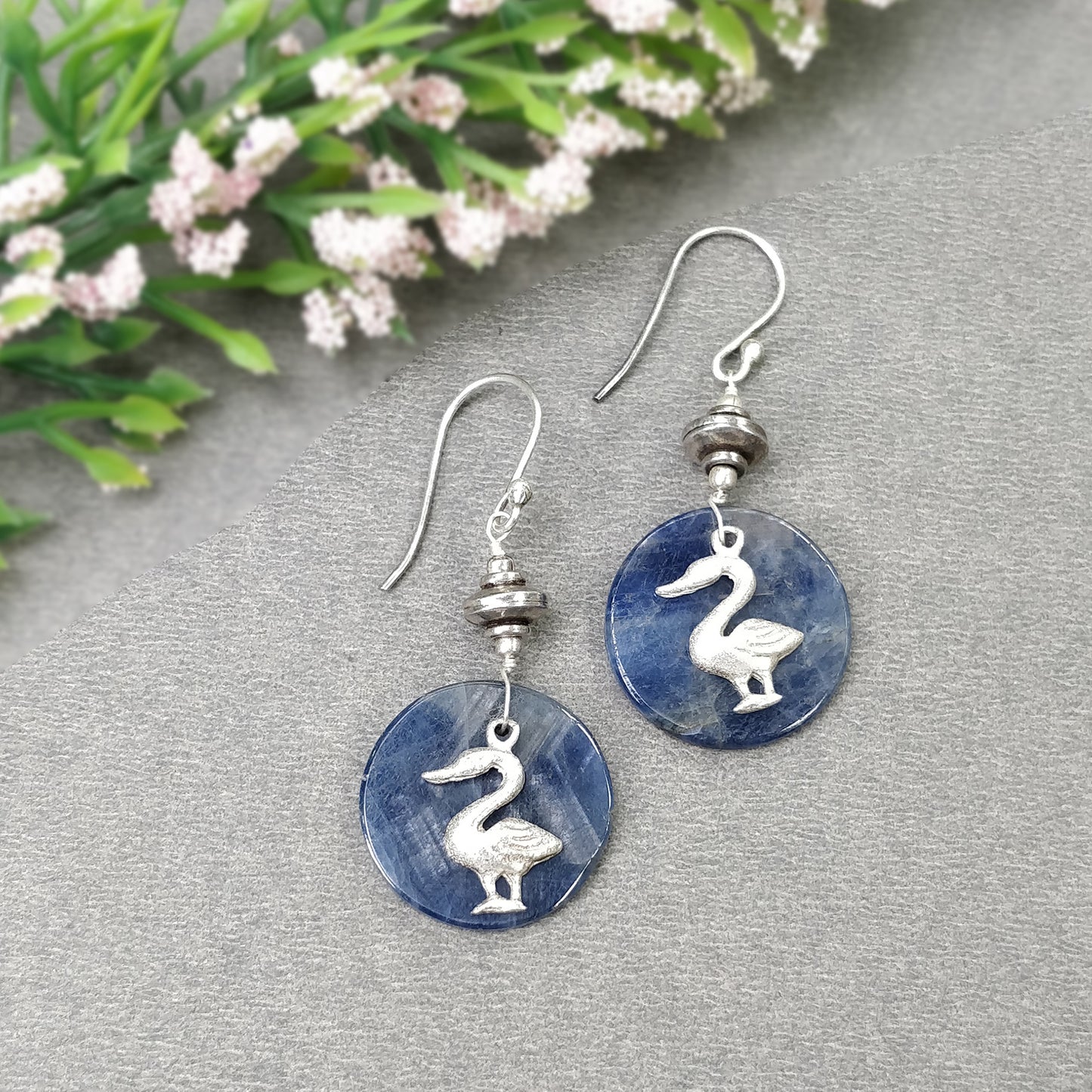 925 Sterling Silver Jewelry : Natural Untreated BLUE SAPPHIRE Gemstone 1.85" Beaded Necklace Drop Dangle Earring Jewelry Set