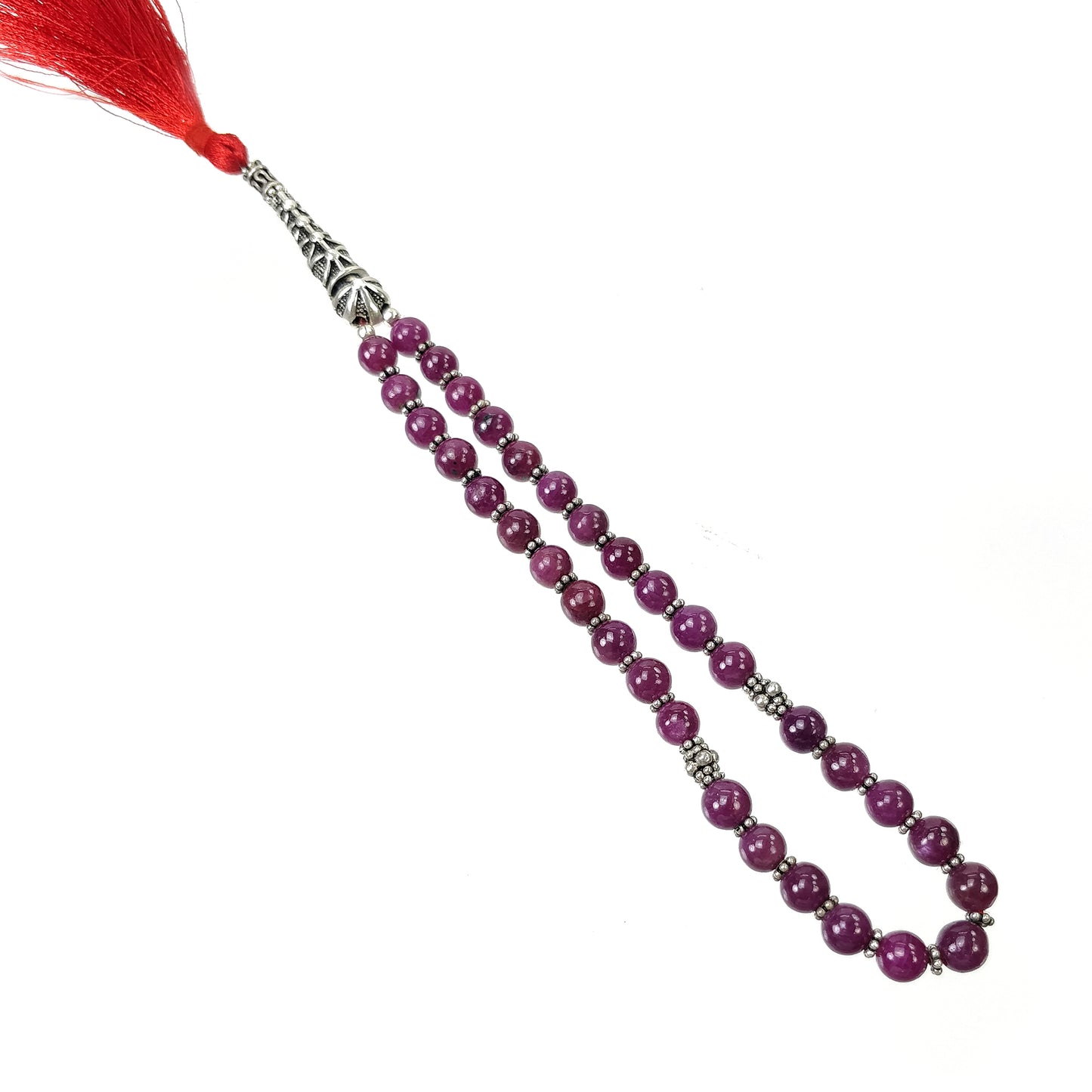 TURKISH ISLAMIC Salah 7mm Natural Untreated Red RUBY Gemstone Round Cabochon Prayer 33 Beads Misbaha Tasbih Sibha Masbaha
