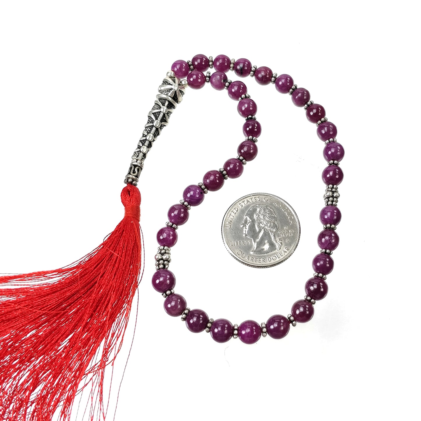 TURKISH ISLAMIC Salah 7mm Natural Untreated Red RUBY Gemstone Round Cabochon Prayer 33 Beads Misbaha Tasbih Sibha Masbaha