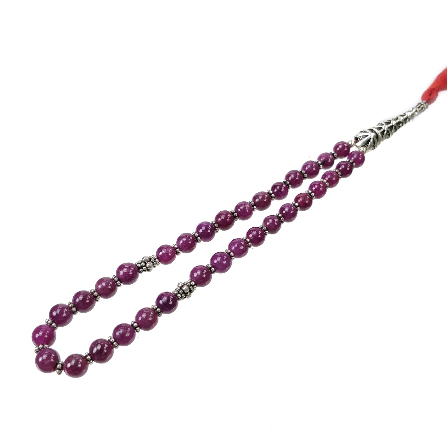 TURKISH ISLAMIC Salah 7mm Natural Untreated Red RUBY Gemstone Round Cabochon Prayer 33 Beads Misbaha Tasbih Sibha Masbaha