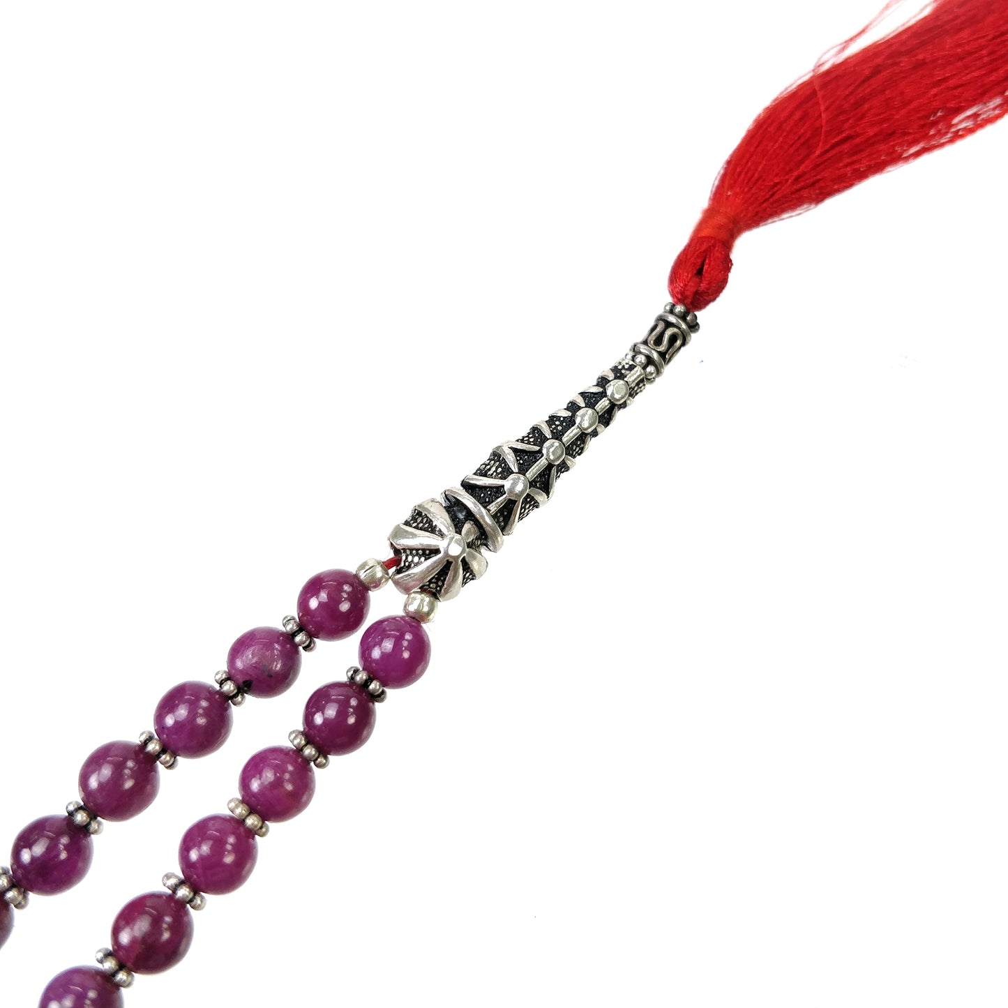TURKISH ISLAMIC Salah 7mm Natural Untreated Red RUBY Gemstone Round Cabochon Prayer 33 Beads Misbaha Tasbih Sibha Masbaha