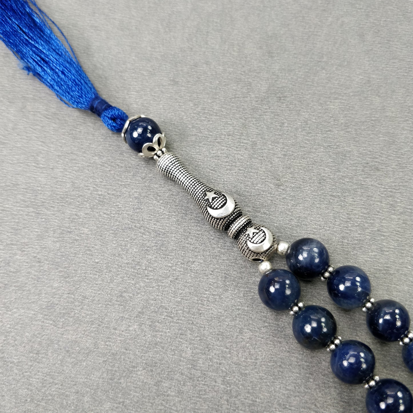TURKISH ISLAMIC Salah 8mm Natural Untreated Blue SAPPHIRE Gemstone Round Cabochon Prayer 33 Beads Misbaha Tasbih Sibha Masbah (With Video)