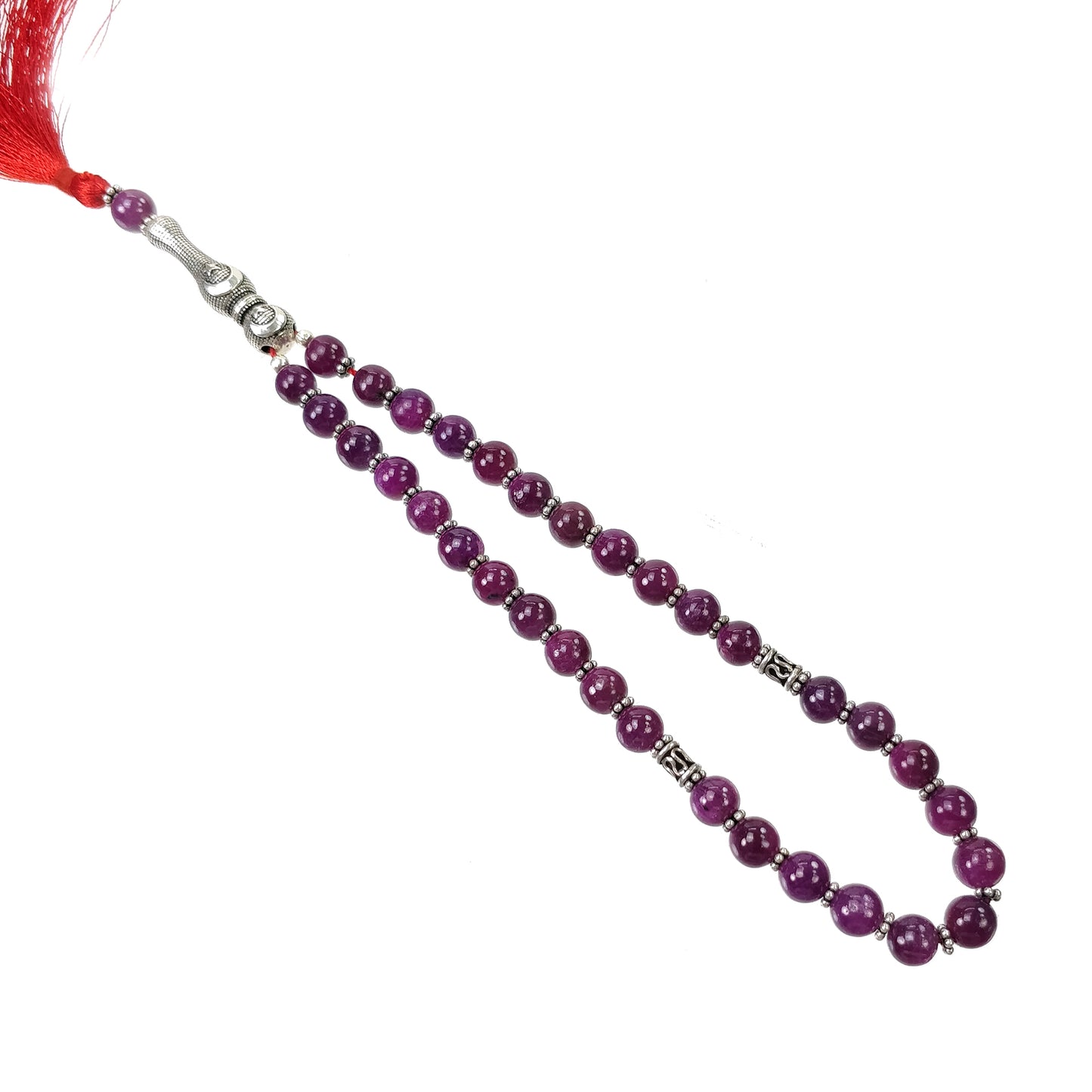 TURKISH ISLAMIC Salah Natural Untreated Red RUBY Gemstone 6.5mm Round Cabochon Prayer 33 Beads