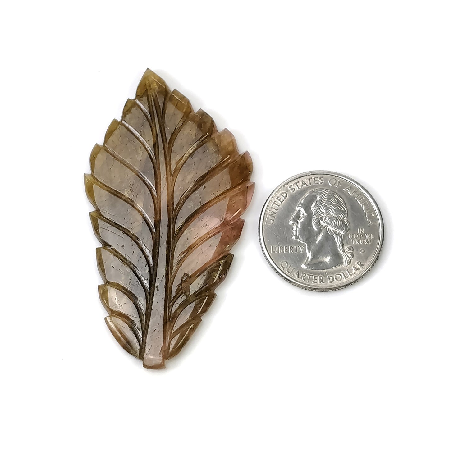 WATERMELON TOURMALINE Gemstone Carving : 55.85cts Natural Untreated Multi Bi-Color Tourmaline Hand Carved Leaf 62*34mm