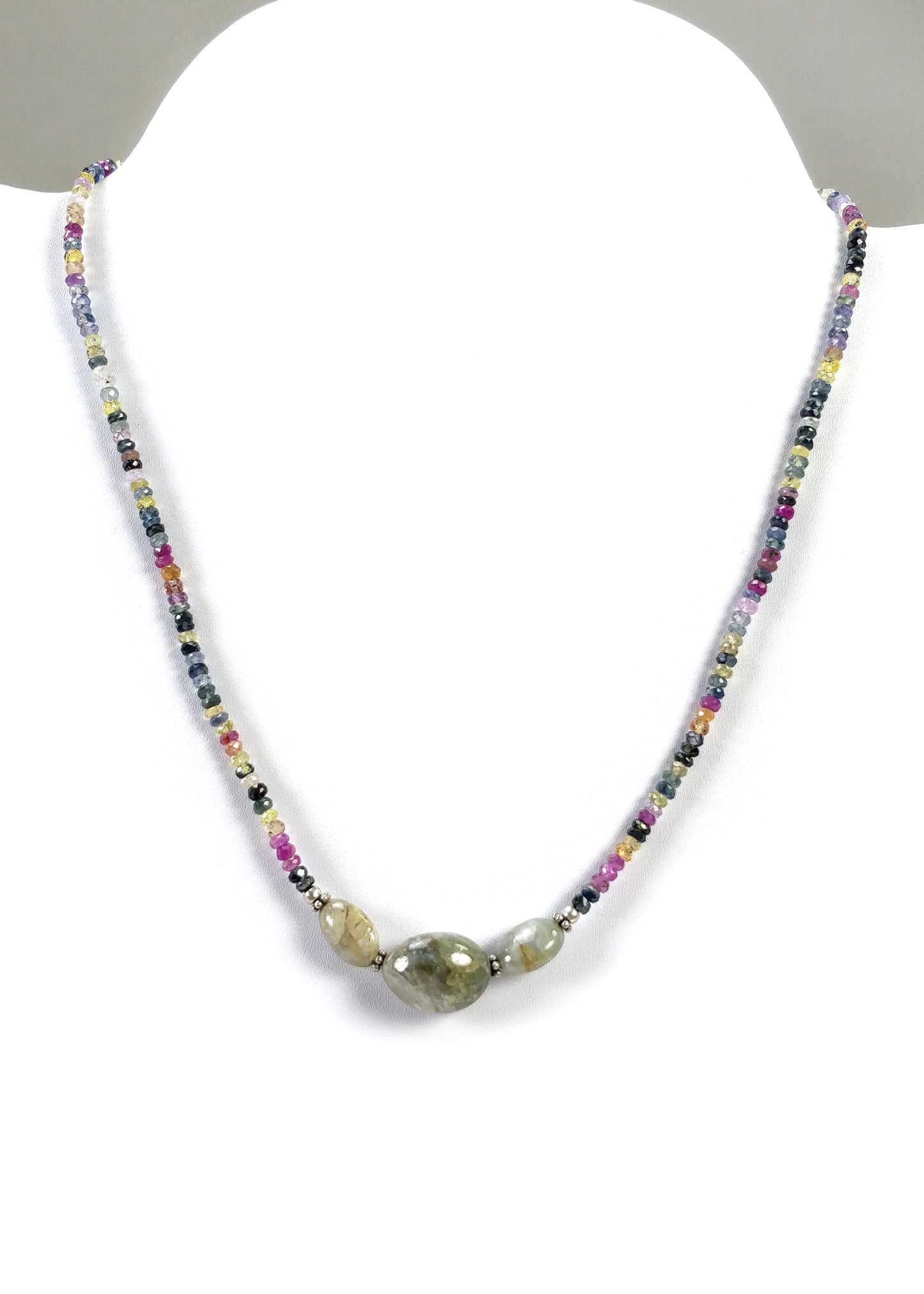MULTI SAPPHIRE Beads Necklace : Natural Untreated Chrysoberyl Cat's Eye Gemstone Pendant Necklace 15" Women Beaded Necklace Pendant Gift (With Video)