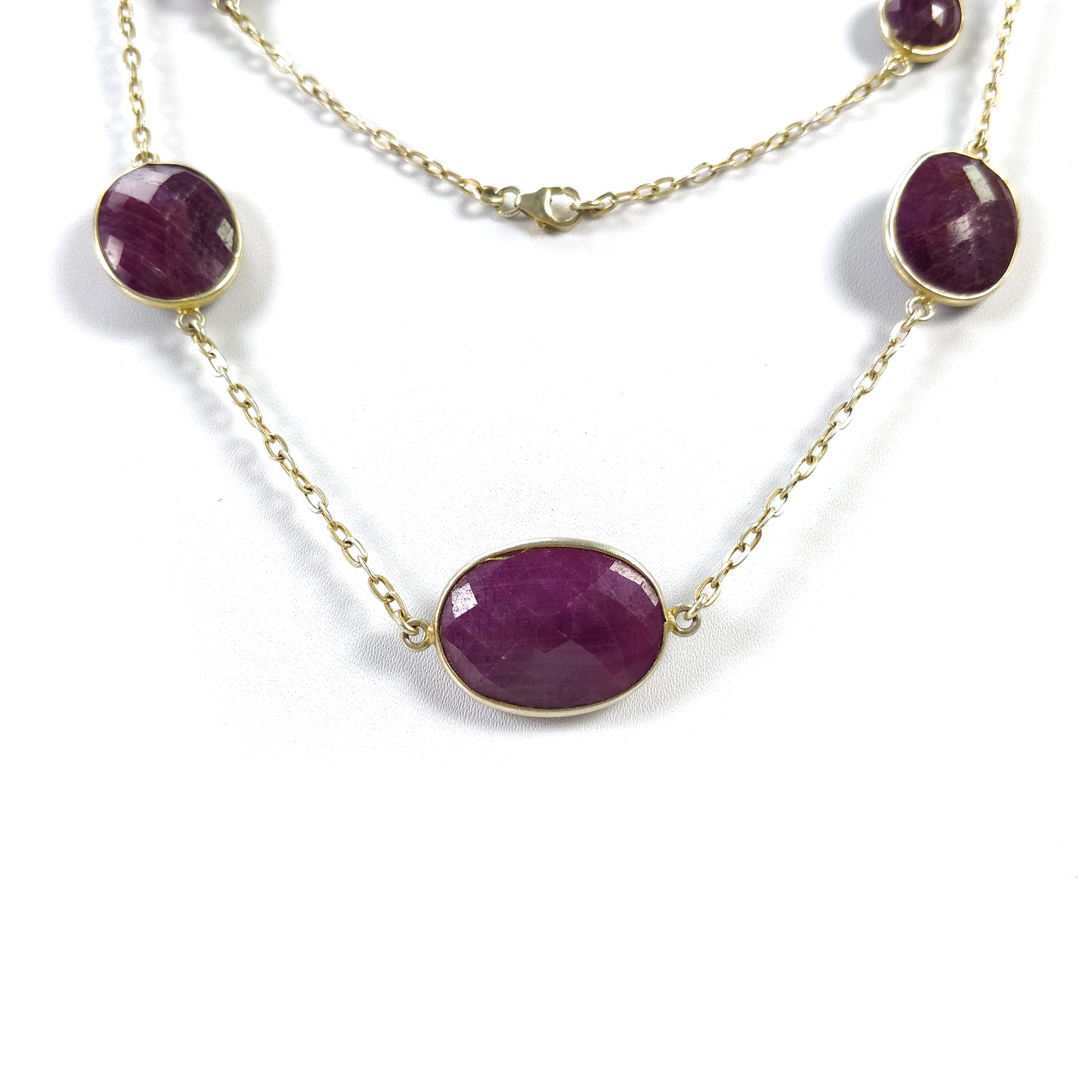 RUBY Gemstone CHAIN NECKLACE : 925 Sterling Silver Natural Ruby Oval Checker Cut Briolette Bezel Set Gold Plated 37'' Necklace