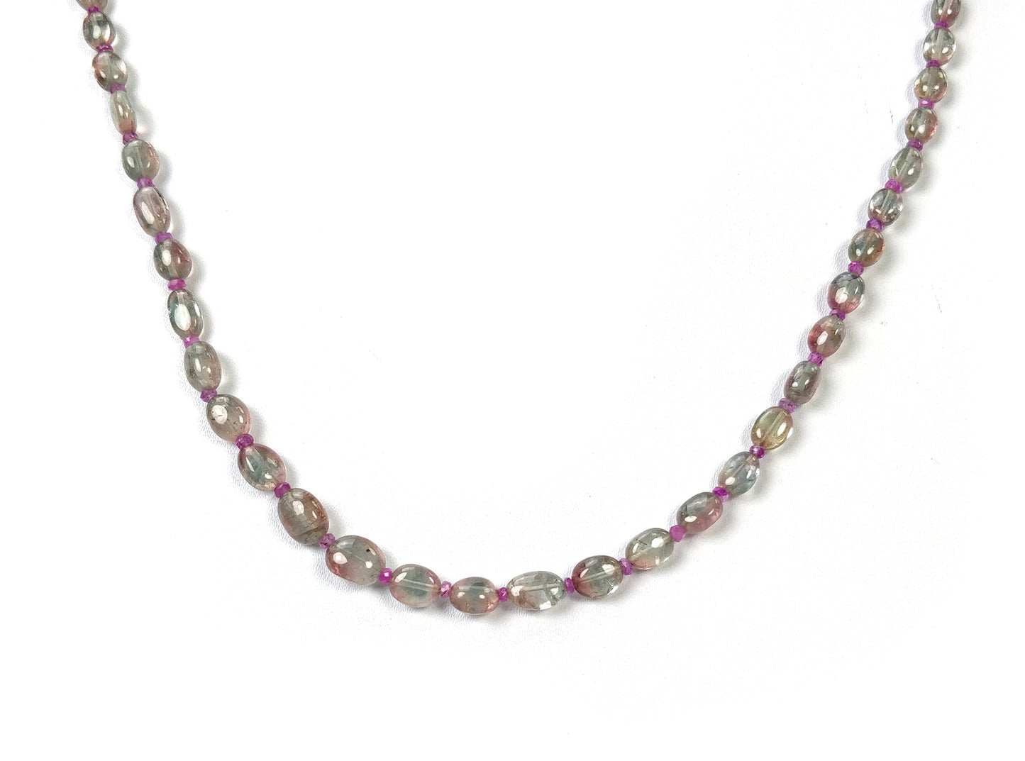 TOURMALINE & RUBY Gemstone NECKLACE : 12.86gms Natural Tourmaline Oval Shape Plain Necklace 5*4mm - 8*6mm 18" (With Video)