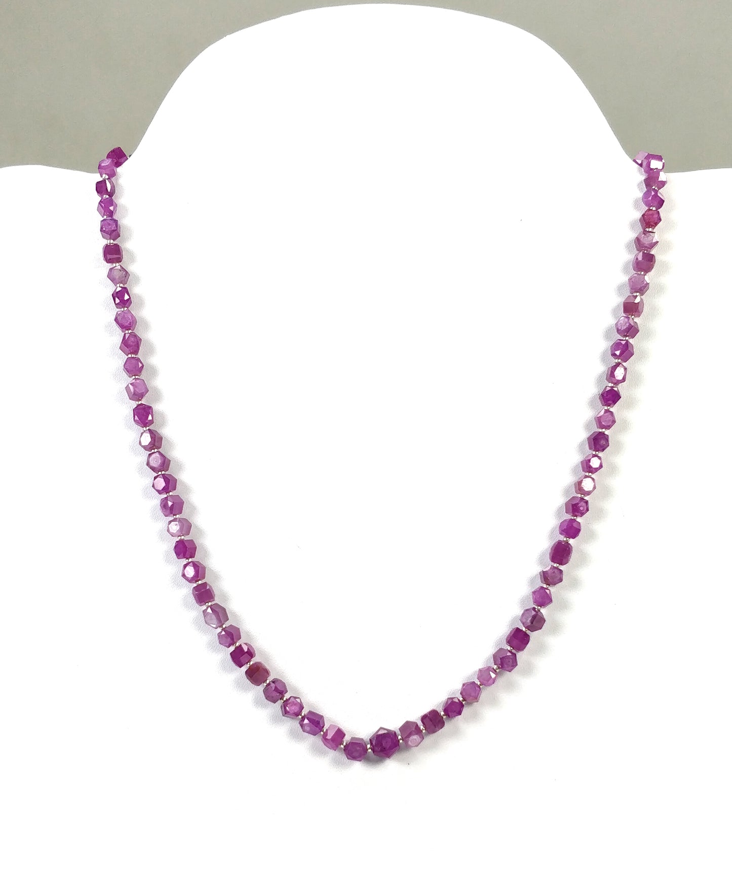 Raspberry Sheen Pink Sapphire Gemstone NECKLACE : 25.31gms Natural Sapphire Hexagon Shape Faceted Necklace 5.5*5mm - 8*7mm 17.5"