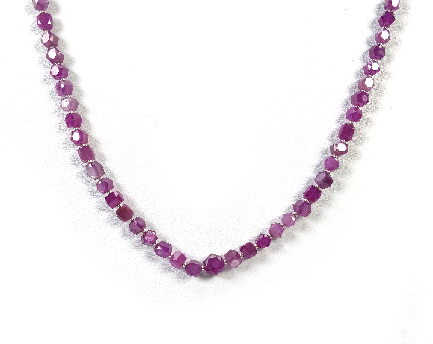 Raspberry Sheen Pink Sapphire Gemstone NECKLACE : 25.31gms Natural Sapphire Hexagon Shape Faceted Necklace 5.5*5mm - 8*7mm 17.5"
