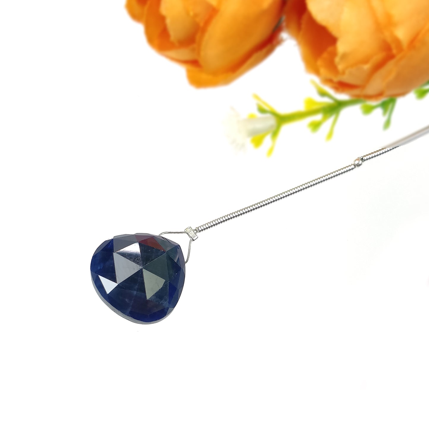 Sapphire Gemstone Rose Cut Loose Beads : 18.95cts Natural Untreated Blue Sapphire Faceted Heart Shape Beads 16mm