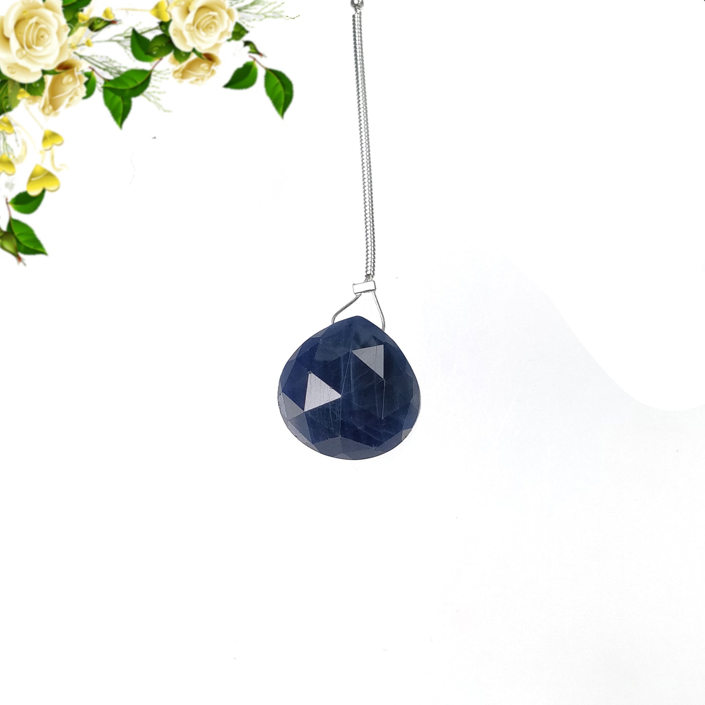 Sapphire Gemstone Rose Cut Loose Beads : 23.30cts Natural Untreated Blue Sapphire Faceted Heart Shape Beads 16.5*16.5mm