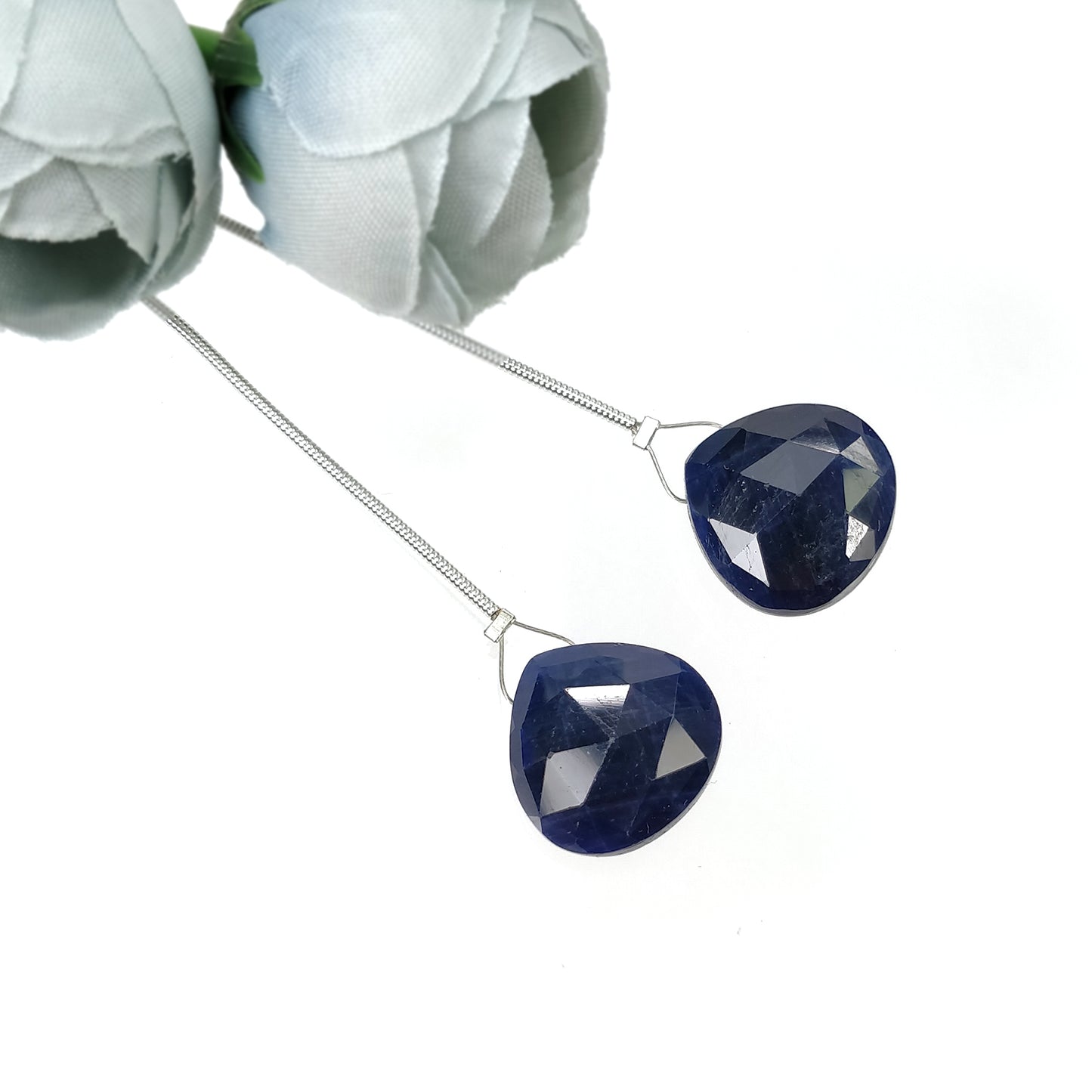 Sapphire Gemstone Rose Cut Loose Beads : 40.35cts Natural Untreated Blue Sapphire Faceted Heart Shape Beads 16mm 2pcs