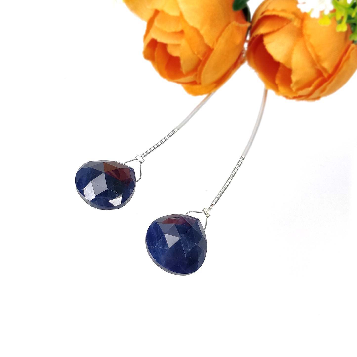 Sapphire Gemstone Rose Cut Loose Beads : 46.85cts Natural Untreated Blue Sapphire Faceted Heart Shape Beads 16.5mm 2pcs
