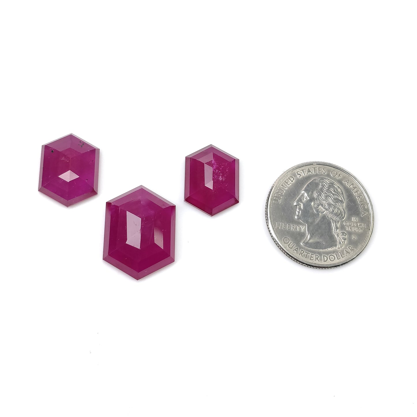 RUBY Gemstone Step Cut : 38.10cts Natural Glass Filled Red Ruby Hexagon Shape 16*12mm - 20*14.5mm 3pcs Set