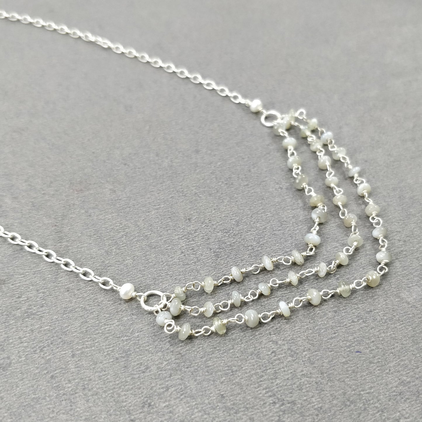 Chrysoberyl Cat's Eye And Pearl Beads NECKLACE : 29.45cts Natural Untreated With 925 Sterling Silver 3.5mm 18.25"