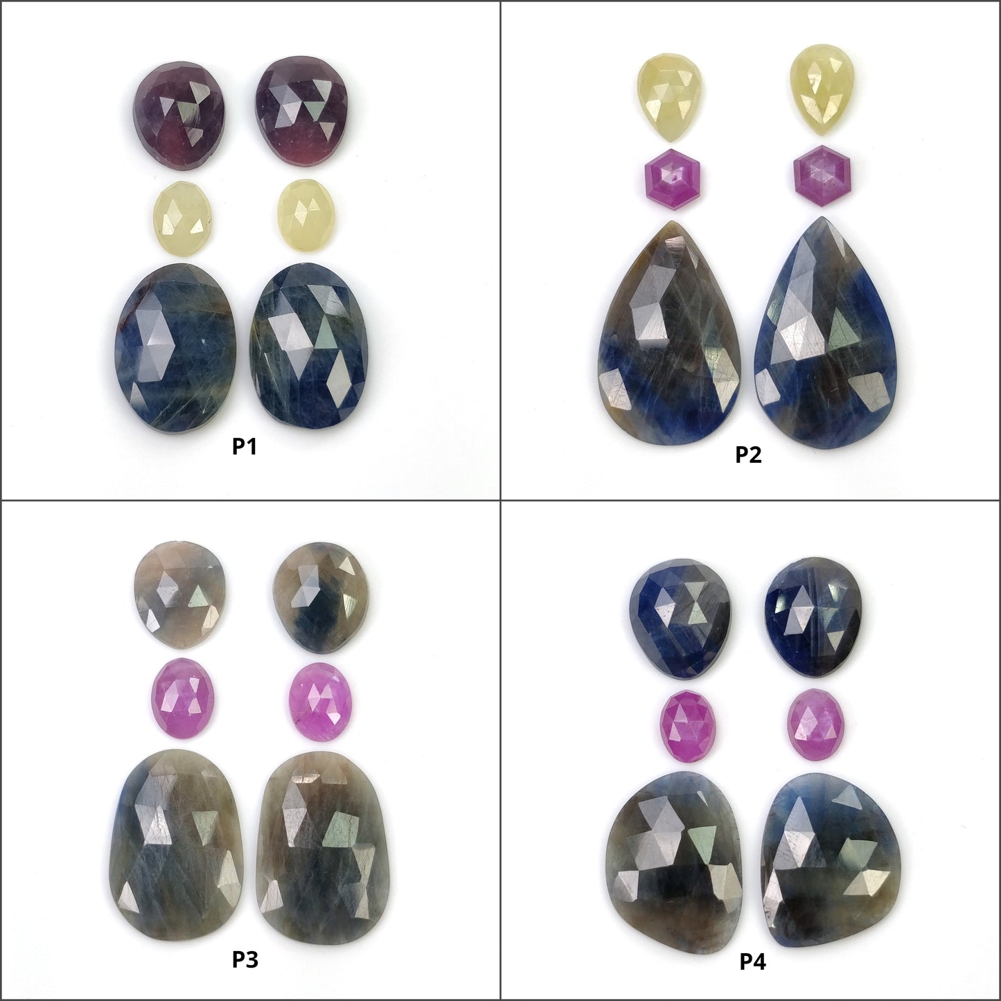 MULTI SAPPHIRE Gemstone Rose & Step Cut : Natural Untreated Unheated Sapphire Bi-Color Uneven Pear Oval Shape 6pcs