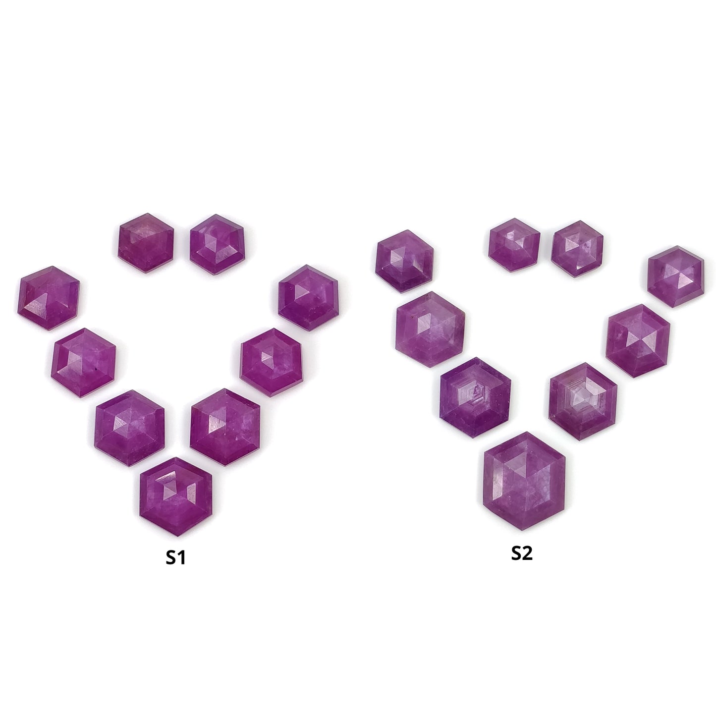 Sapphire Gemstone Step Cut : Natural Untreated Unheated Raspberry Pink Sheen Sapphire Hexagon Shape 9pcs Sets