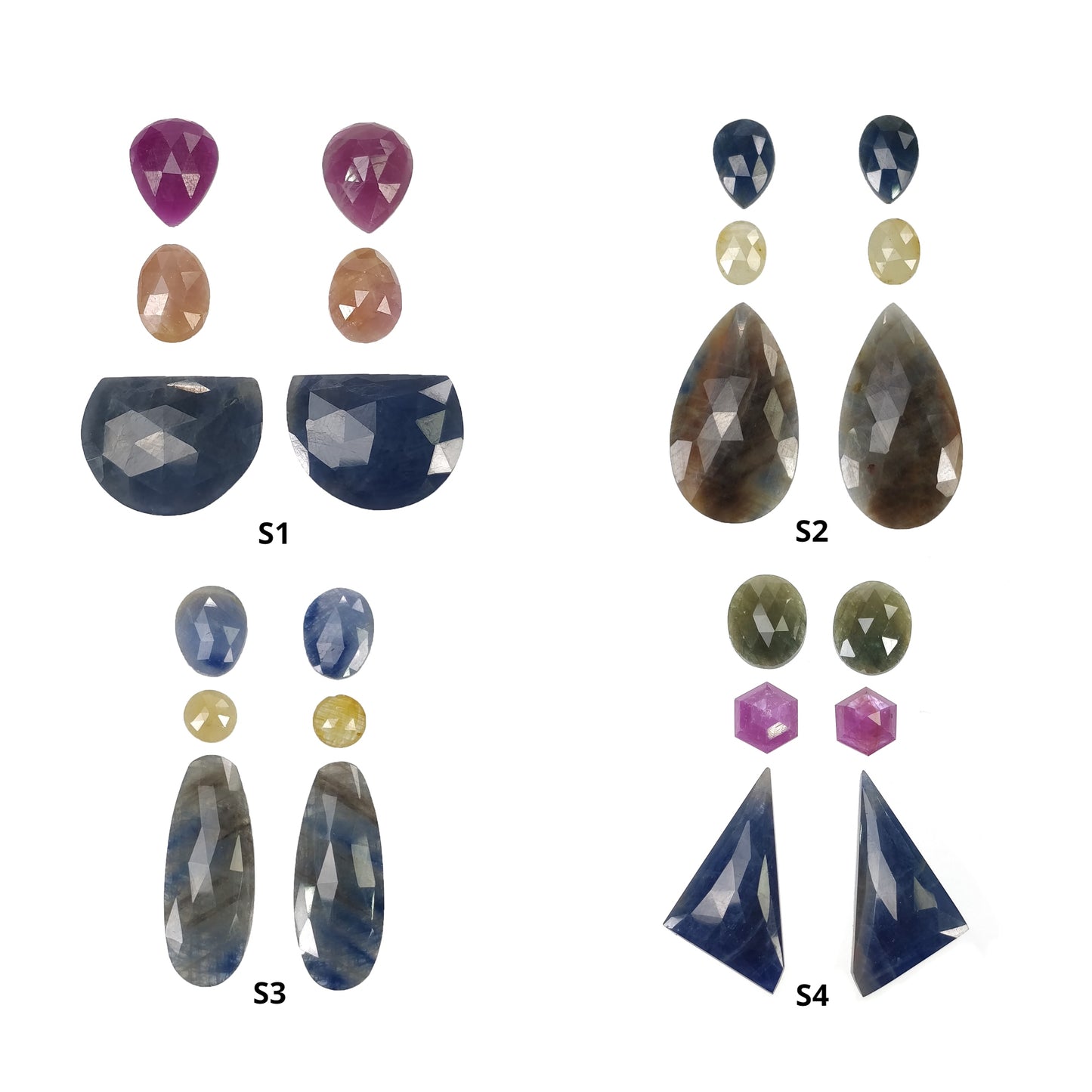 Sapphire Gemstone Rose & Step Cut : Natural Untreated Unheated Multi Sapphire Bi-Color Pear Oval Uneven Shape 6pcs Sets