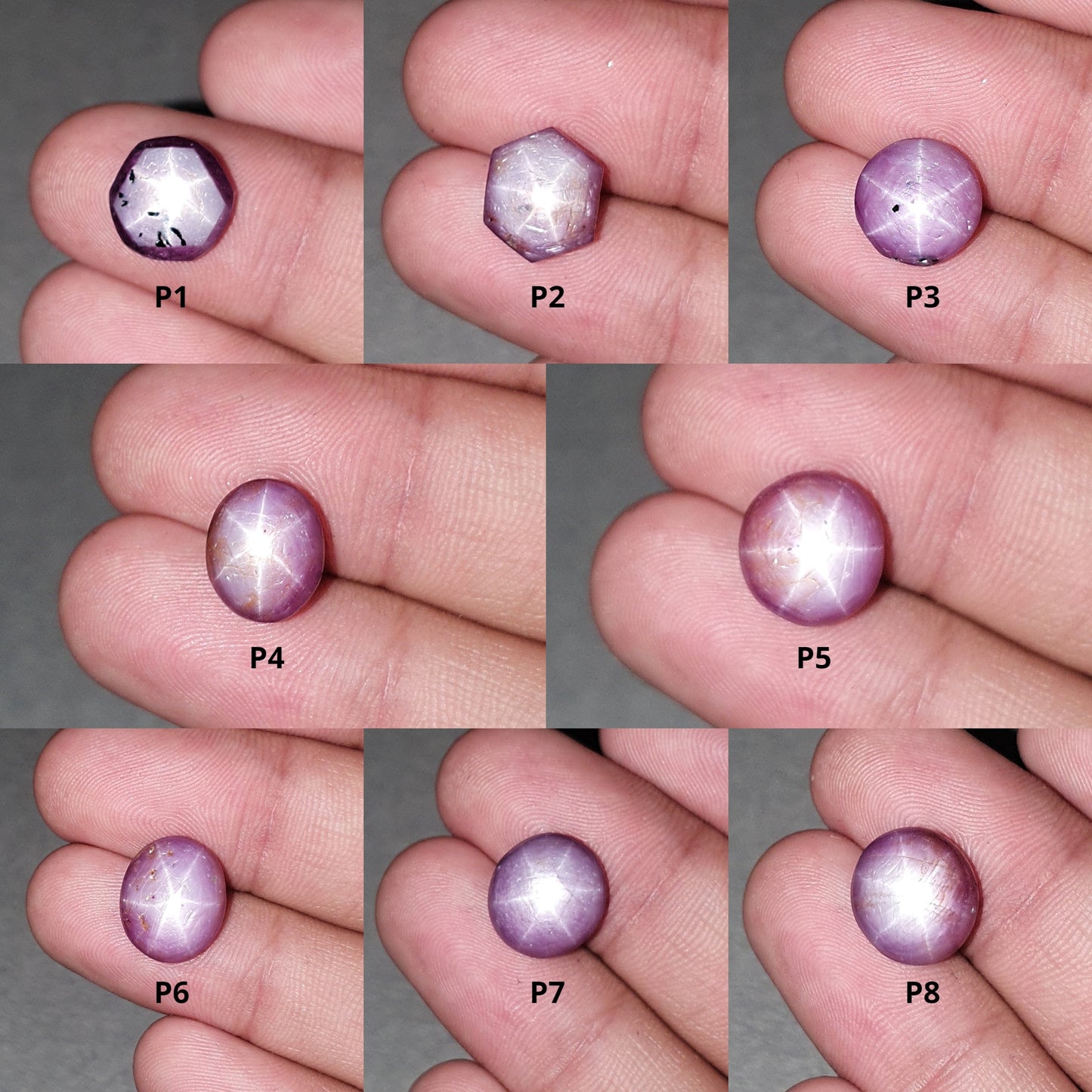 Star Sapphire Gemstone Cabochon : Natural Untreated African Pink Sapphire 6Ray Star Round & Oval Shape Set