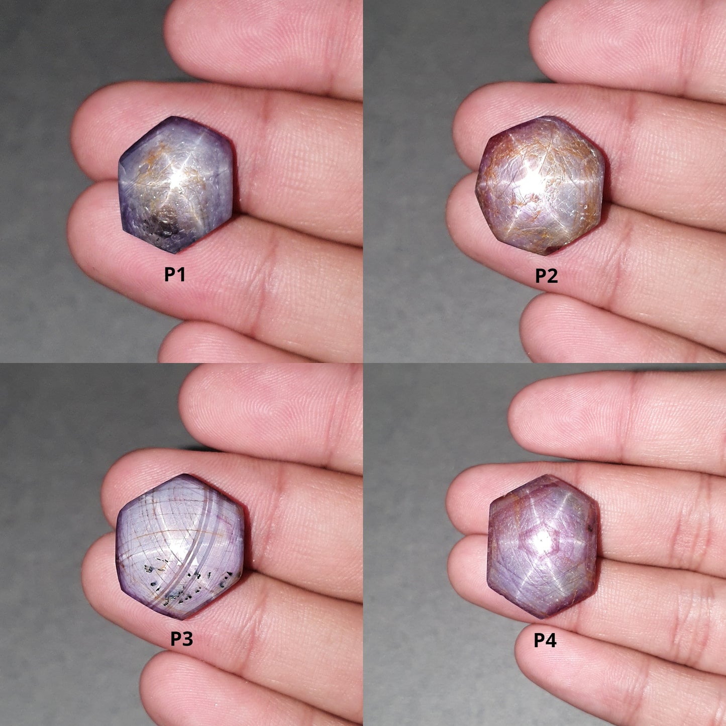Star Sapphire Gemstone Cabochon : Natural Untreated African Pink Sapphire 6Ray Star Hexagon Shape