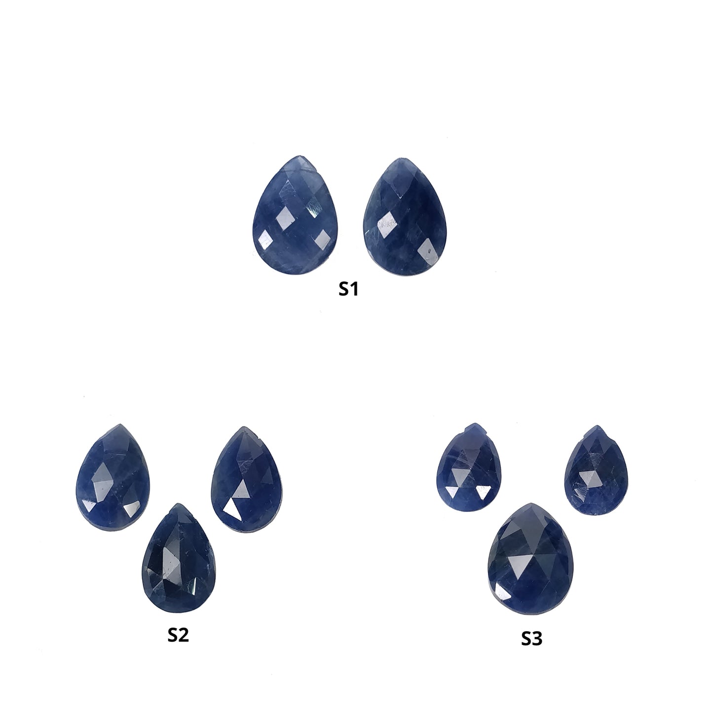 Sapphire Gemstone Rose & Checker Cut : Natural Untreated Unheated Blue Sapphire Faceted Drilled Almond Sets