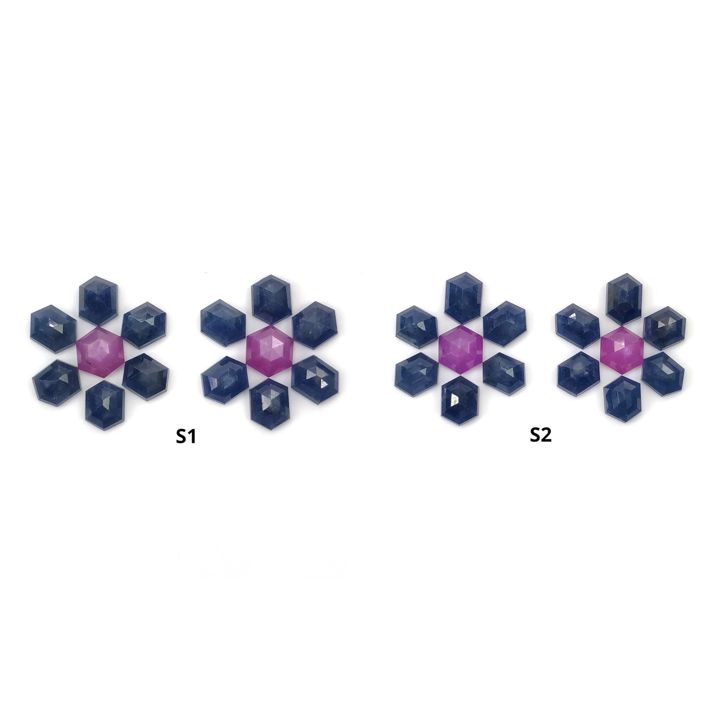 Sapphire Gemstone Step Cut : Natural Untreated Blue & Raspberry Pink Sapphire Hexagon Shape 14pcs Sets